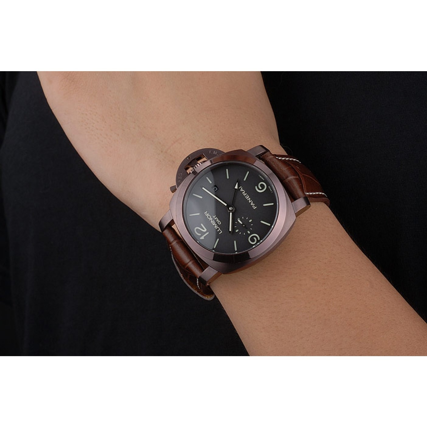 MiroTime Panerai Luminor Brown Leather Strap Black Dial 80160