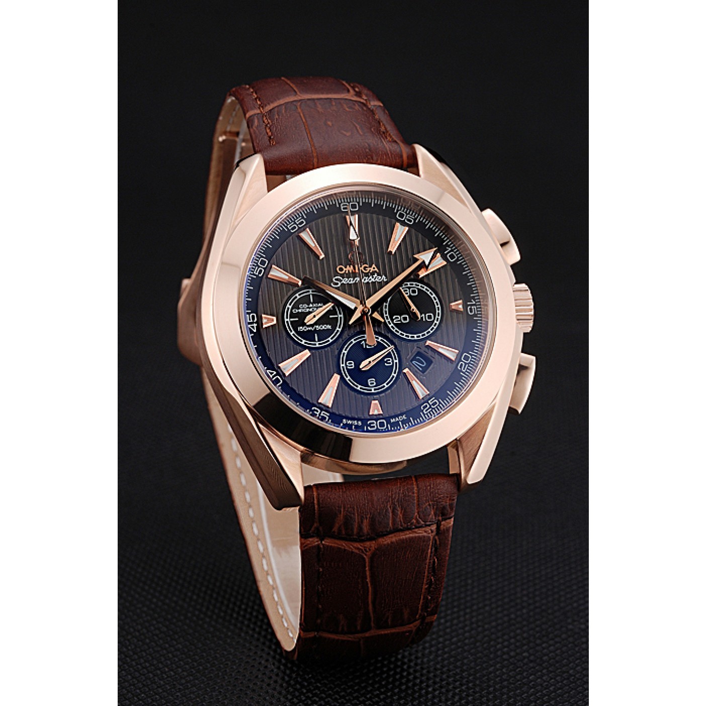 MiroTime Omega Seamaster Aqua Terra Chronograph Teak-Black Dial Brown Leather Bracelet 622531