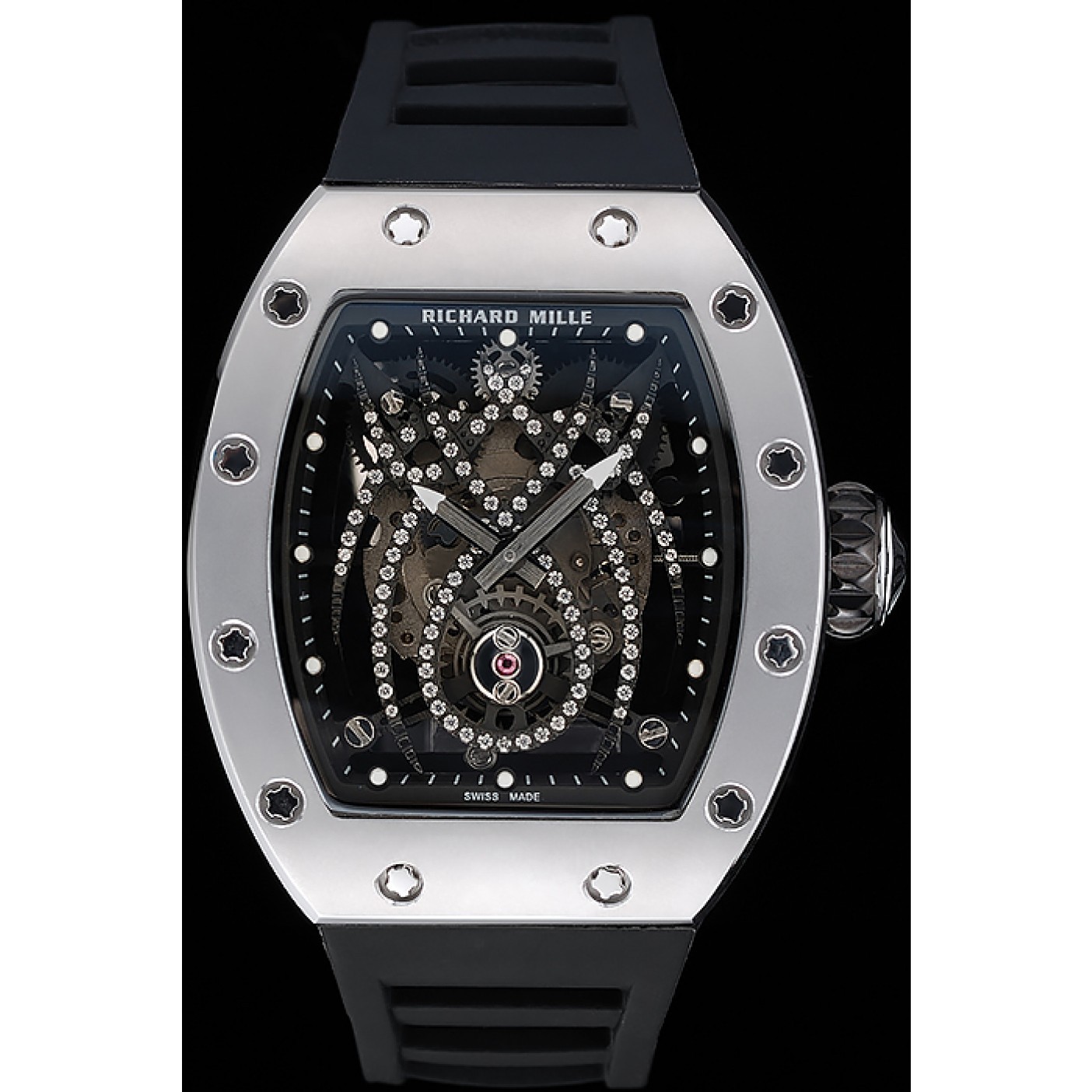 MiroTime Richard Mille Tourbillion Spider RM 19-01 Silver Case Black Rubber Bracelet 1454256