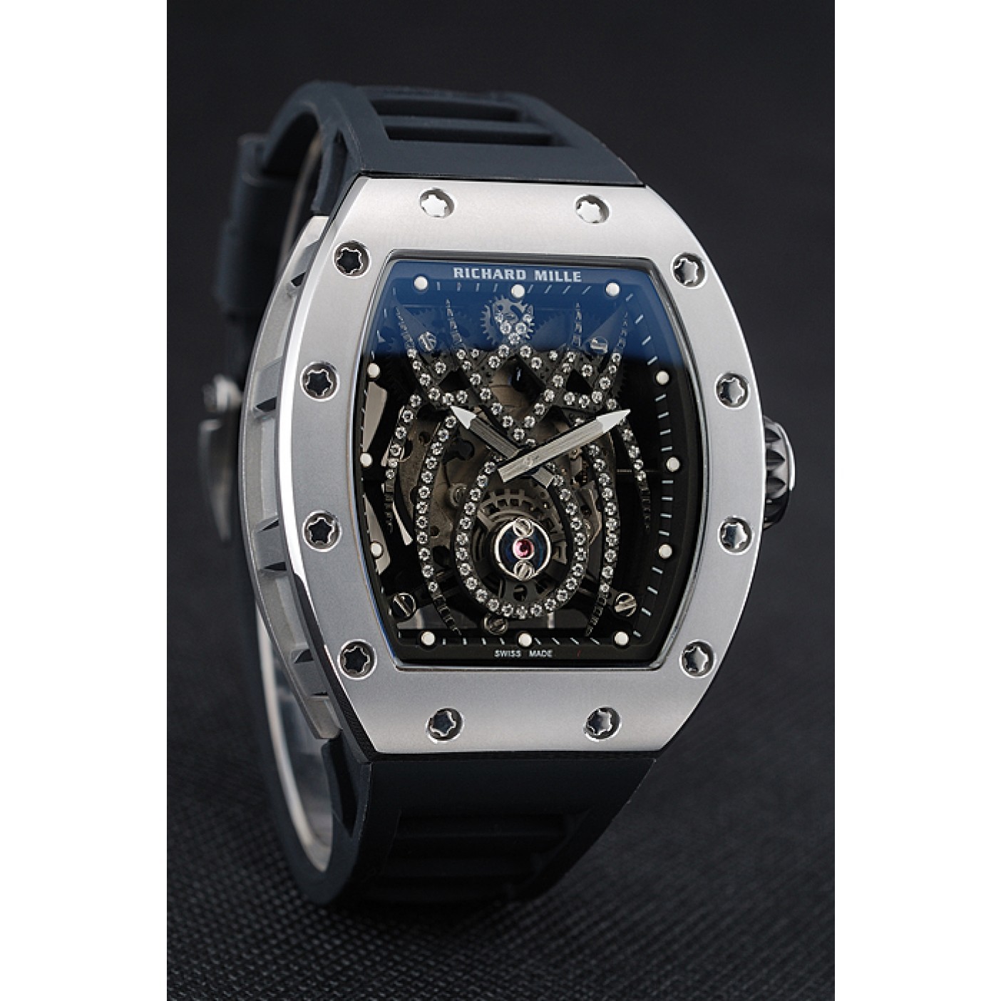 MiroTime Richard Mille Tourbillion Spider RM 19-01 Silver Case Black Rubber Bracelet 1454256