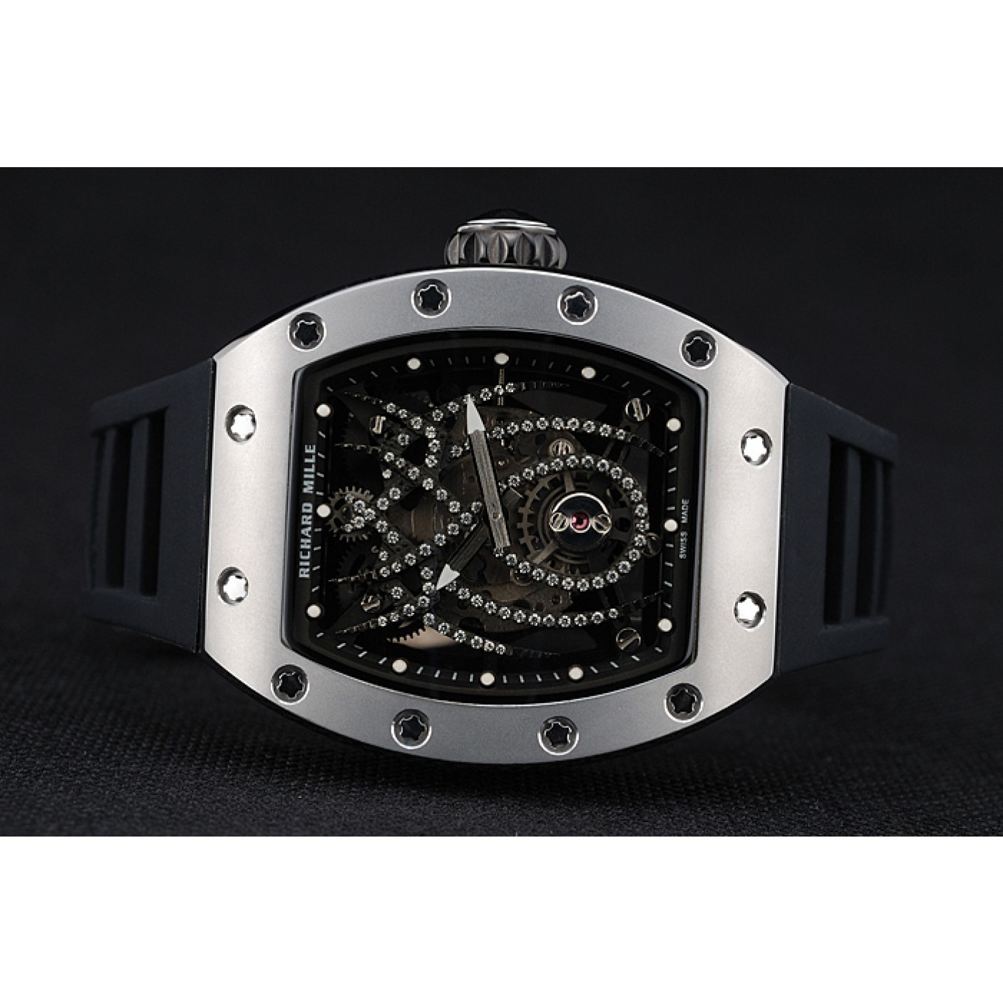 MiroTime Richard Mille Tourbillion Spider RM 19-01 Silver Case Black Rubber Bracelet 1454256