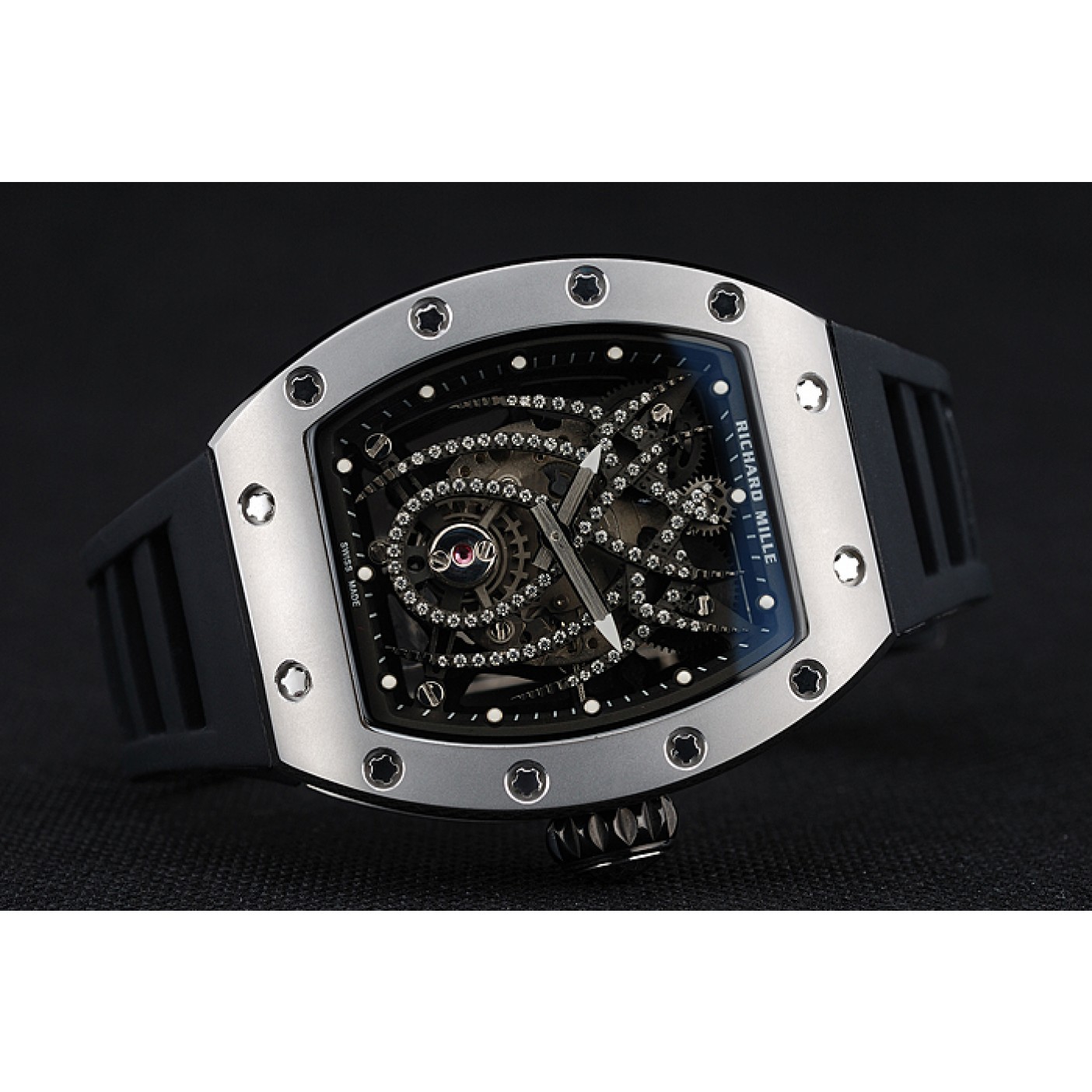 MiroTime Richard Mille Tourbillion Spider RM 19-01 Silver Case Black Rubber Bracelet 1454256