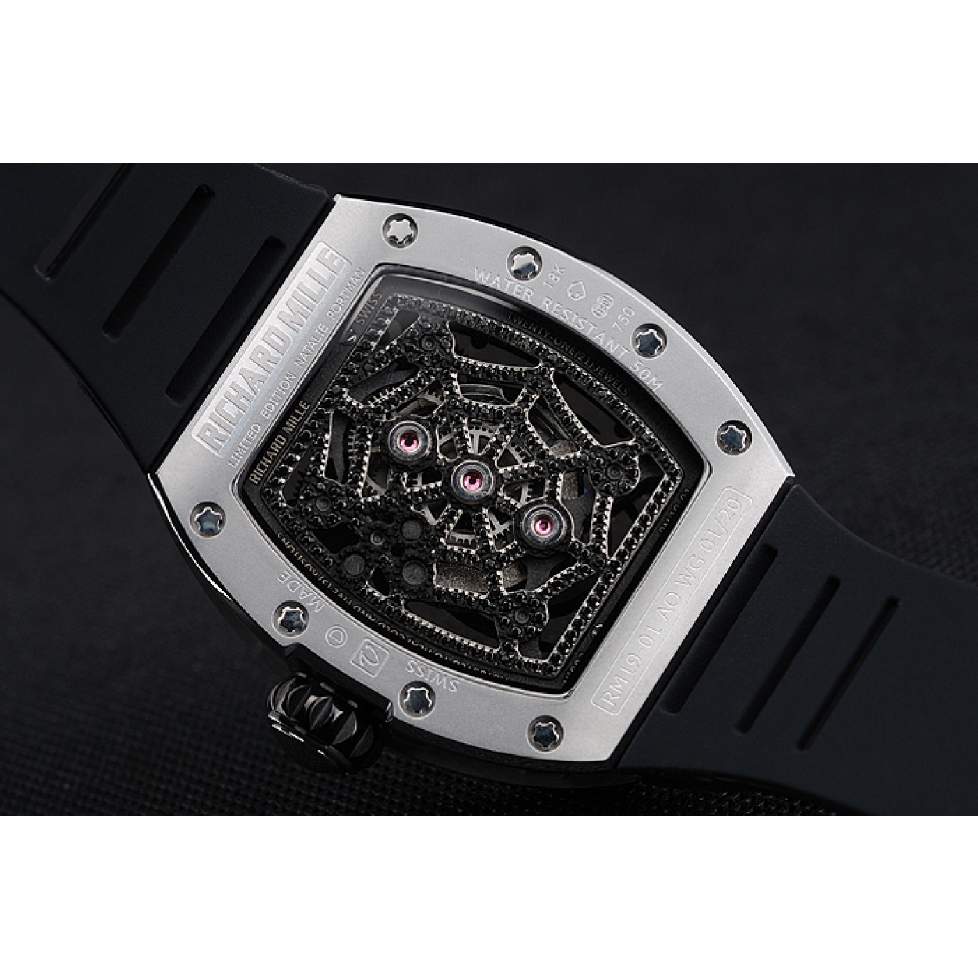 MiroTime Richard Mille Tourbillion Spider RM 19-01 Silver Case Black Rubber Bracelet 1454256