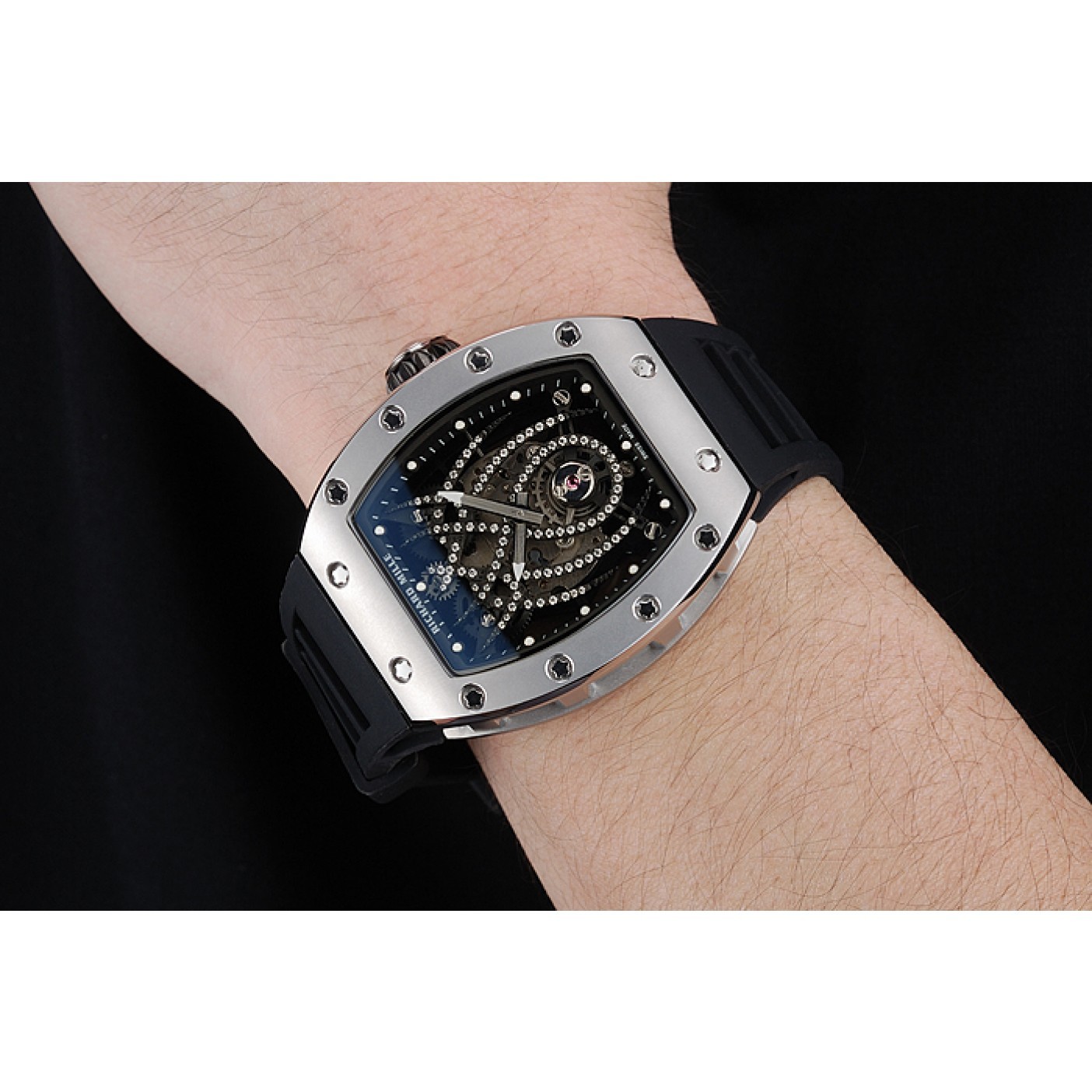MiroTime Richard Mille Tourbillion Spider RM 19-01 Silver Case Black Rubber Bracelet 1454256