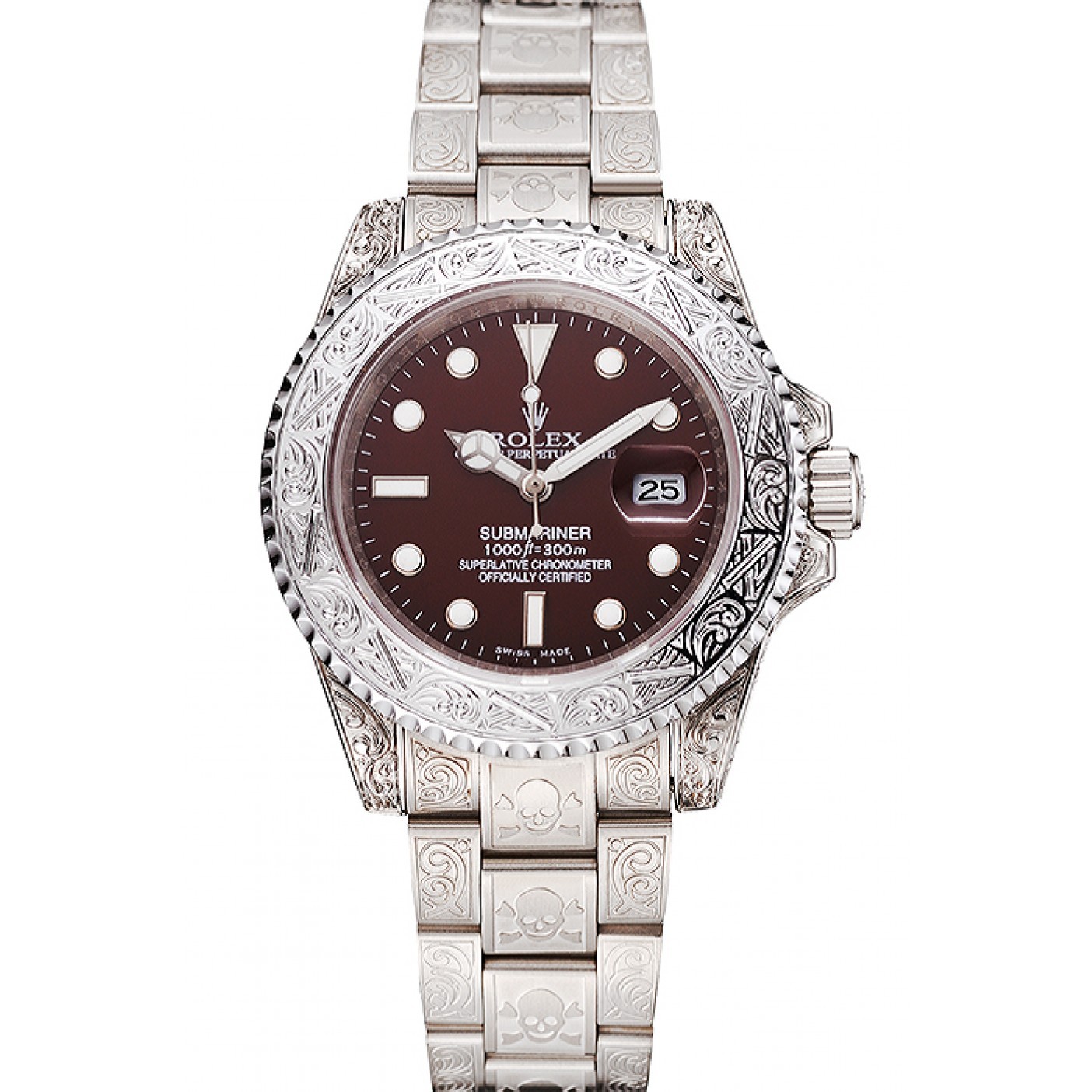 MiroTime Swiss Rolex Submariner Skull Limited Edition Brown Dial White Case And Bracelet 1454092