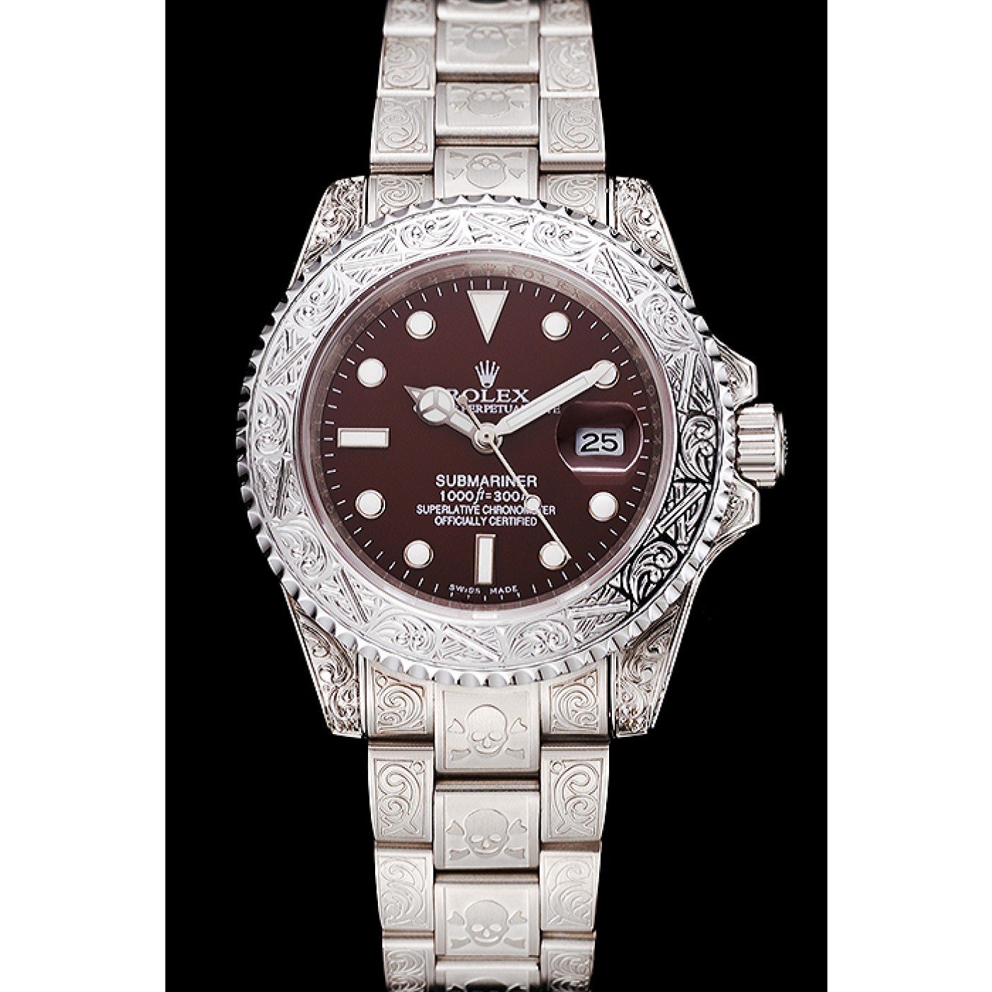 MiroTime Swiss Rolex Submariner Skull Limited Edition Brown Dial White Case And Bracelet 1454092