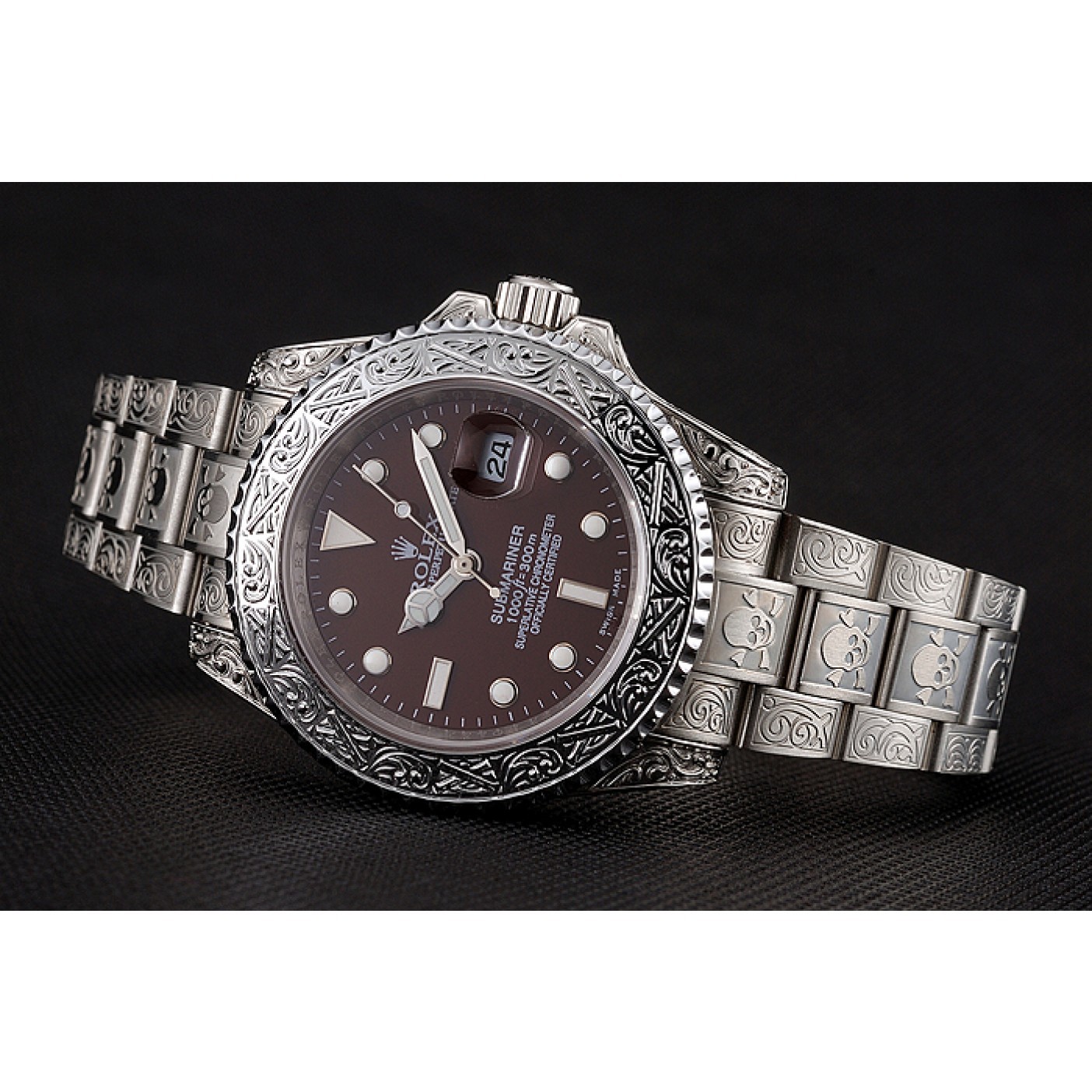MiroTime Swiss Rolex Submariner Skull Limited Edition Brown Dial White Case And Bracelet 1454092
