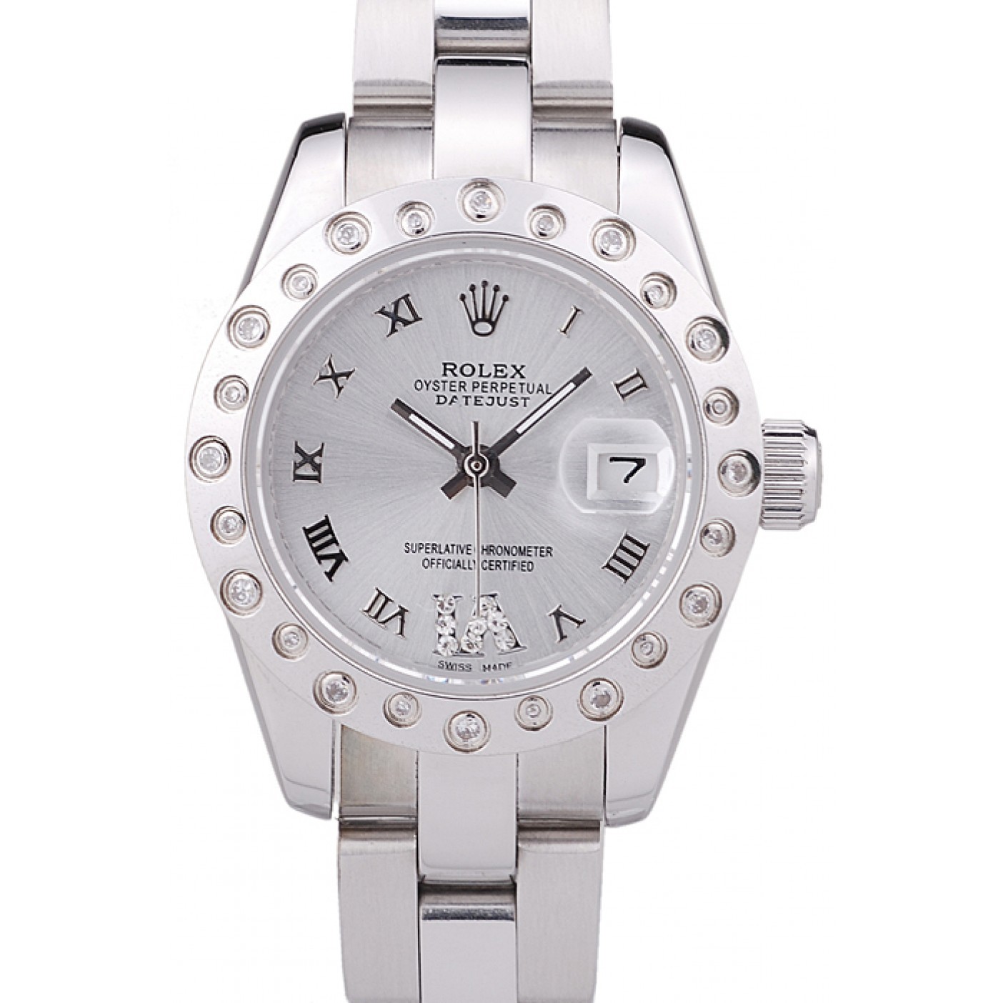 MiroTime Rolex Datejust Polished Silver Diamonds Bezel Silver Dial 7474