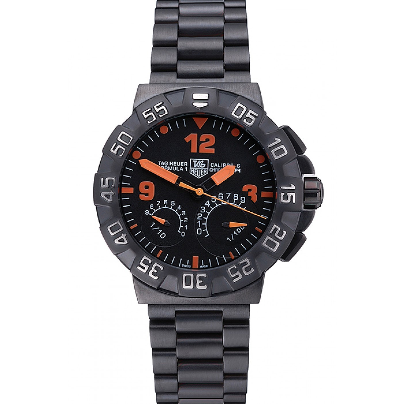 MiroTime Tag Heuer Formula One Calibre S Black Dial Orange Numerals Ion Plated Steinless Steel Bracelet 622300
