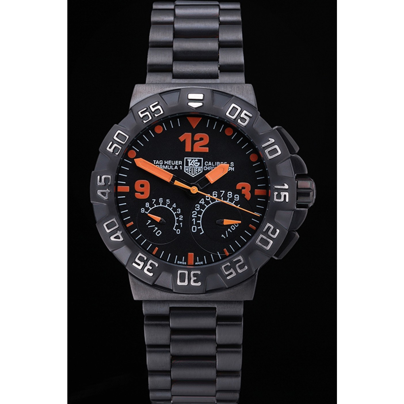 MiroTime Tag Heuer Formula One Calibre S Black Dial Orange Numerals Ion Plated Steinless Steel Bracelet 622300