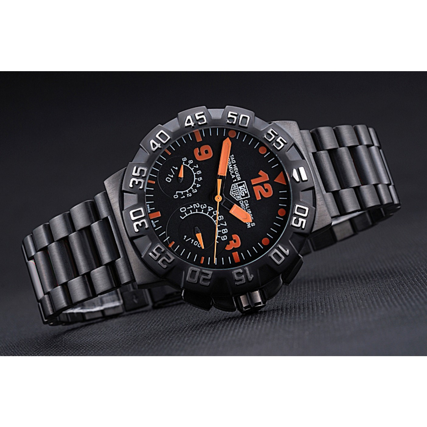 MiroTime Tag Heuer Formula One Calibre S Black Dial Orange Numerals Ion Plated Steinless Steel Bracelet 622300