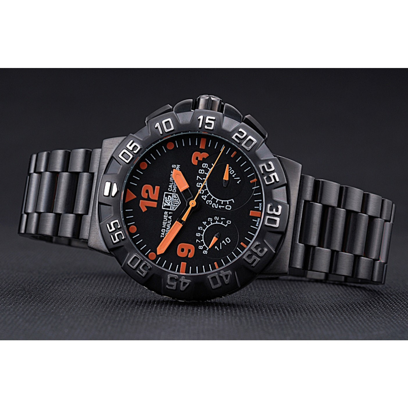 MiroTime Tag Heuer Formula One Calibre S Black Dial Orange Numerals Ion Plated Steinless Steel Bracelet 622300