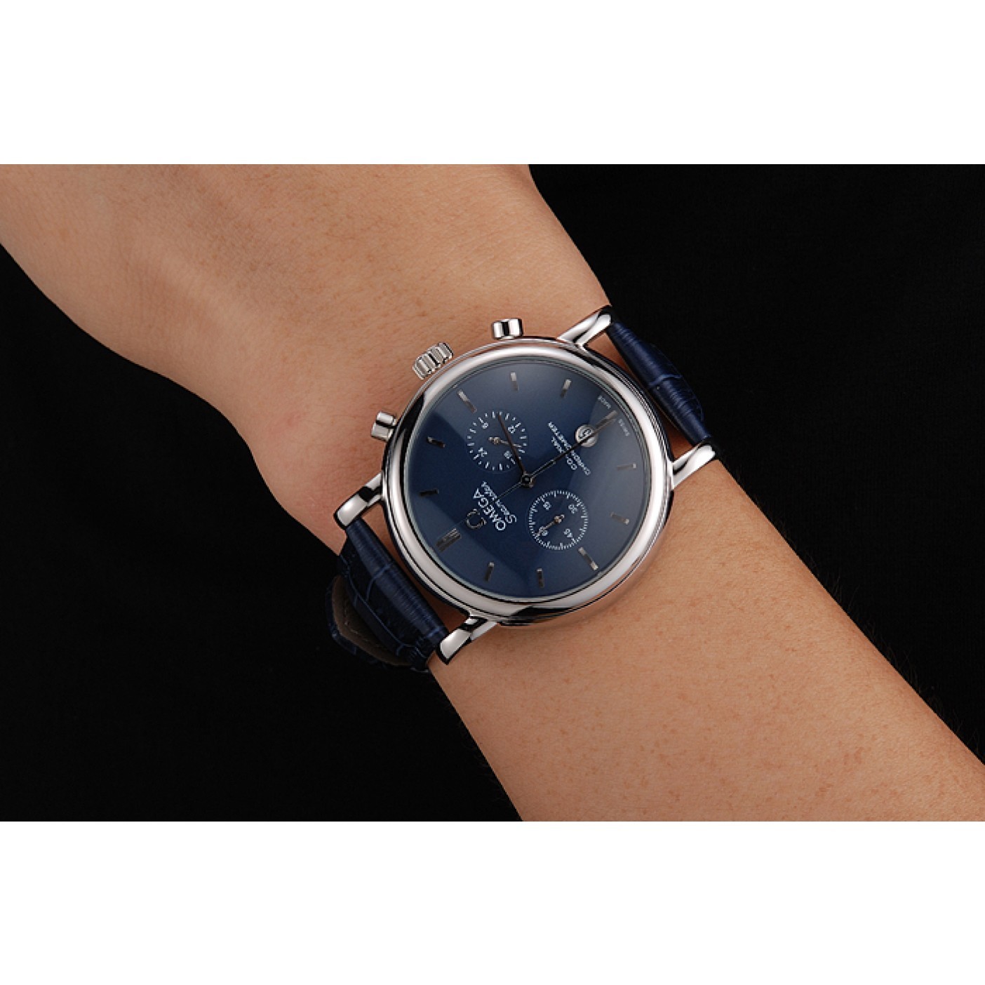 MiroTime Omega Seamaster Vintage Chronograph Blue Dial Stainless Steel Case Blue Leather Strap