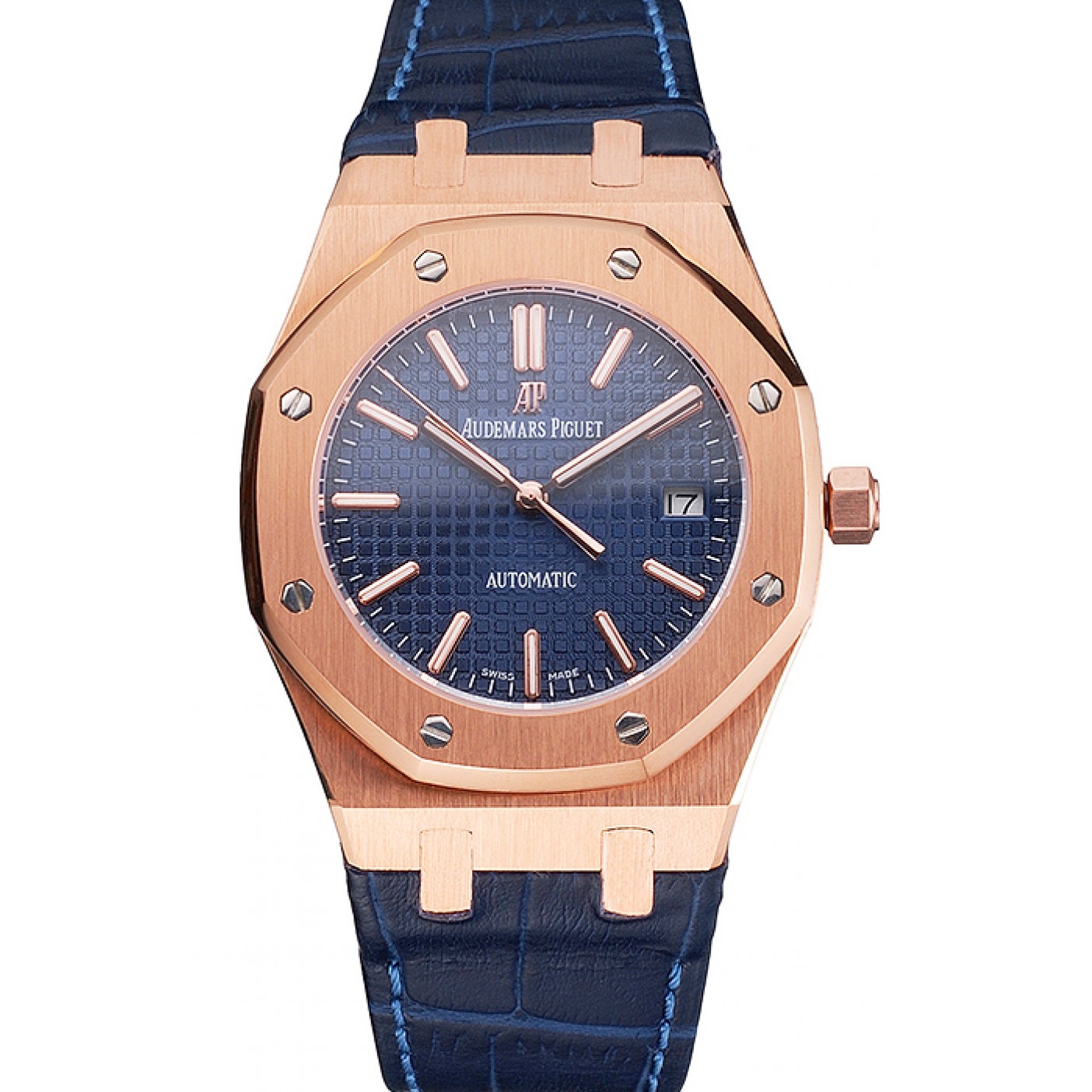 MiroTime Swiss Audemars Piguet Royal Oak Blue Dial Gold Case Blue Leather Strap