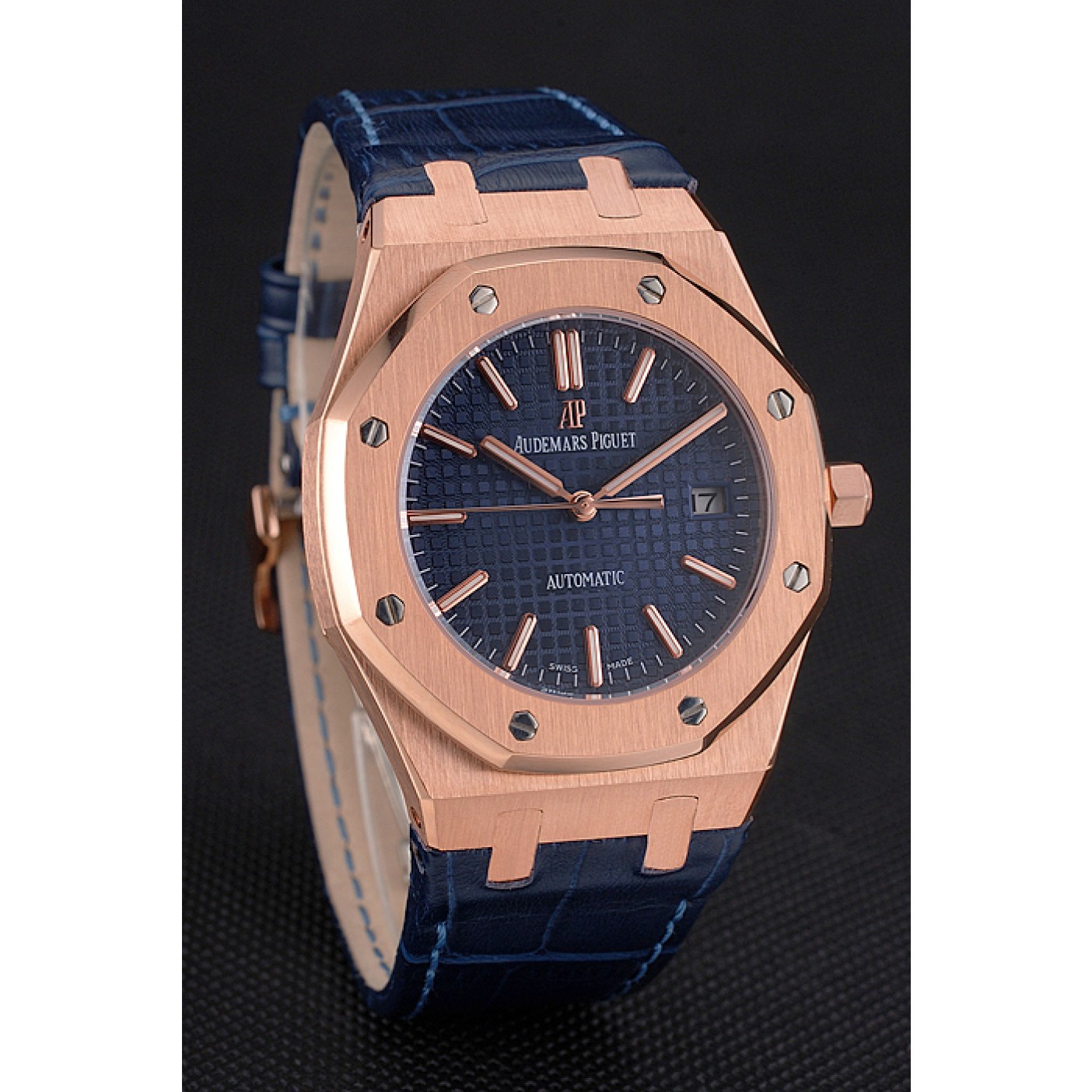 MiroTime Swiss Audemars Piguet Royal Oak Blue Dial Gold Case Blue Leather Strap