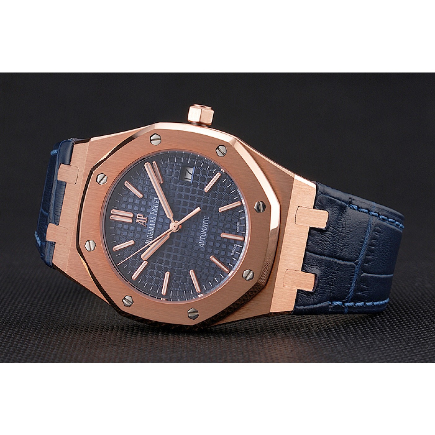 MiroTime Swiss Audemars Piguet Royal Oak Blue Dial Gold Case Blue Leather Strap
