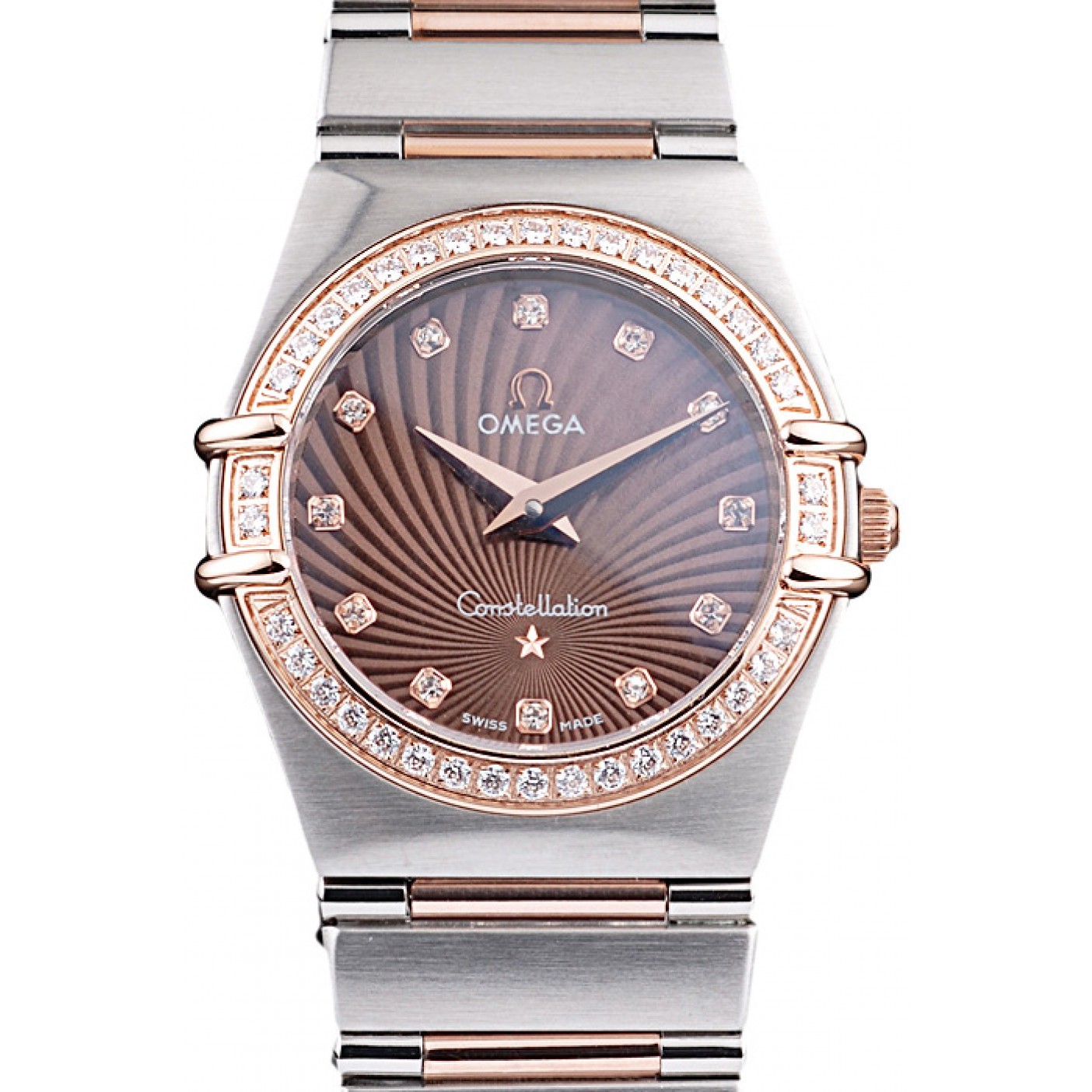 MiroTime Omega Swiss Constellation Jewelry Diamond Case Radial Emblem Brown Dial 98117
