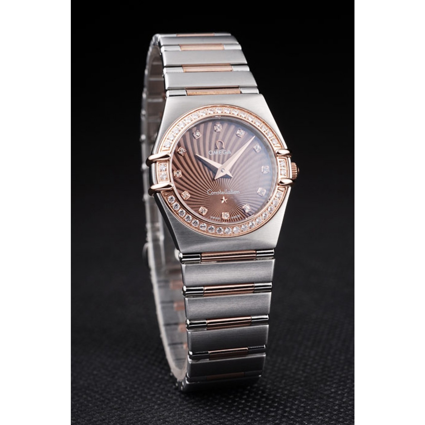 MiroTime Omega Swiss Constellation Jewelry Diamond Case Radial Emblem Brown Dial 98117