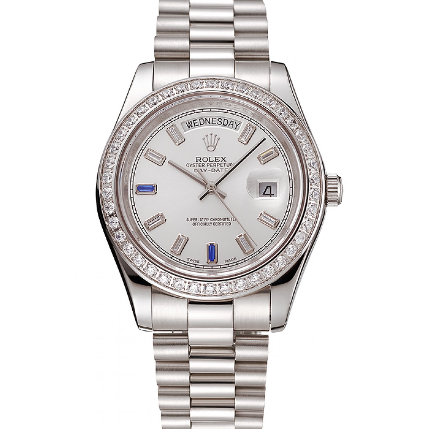 MiroTime Swiss Rolex Day-Date Diamonds Bezel Staineless Steel Bracelet 1454109