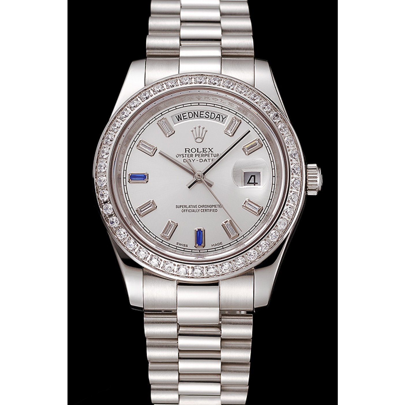 MiroTime Swiss Rolex Day-Date Diamonds Bezel Staineless Steel Bracelet 1454109