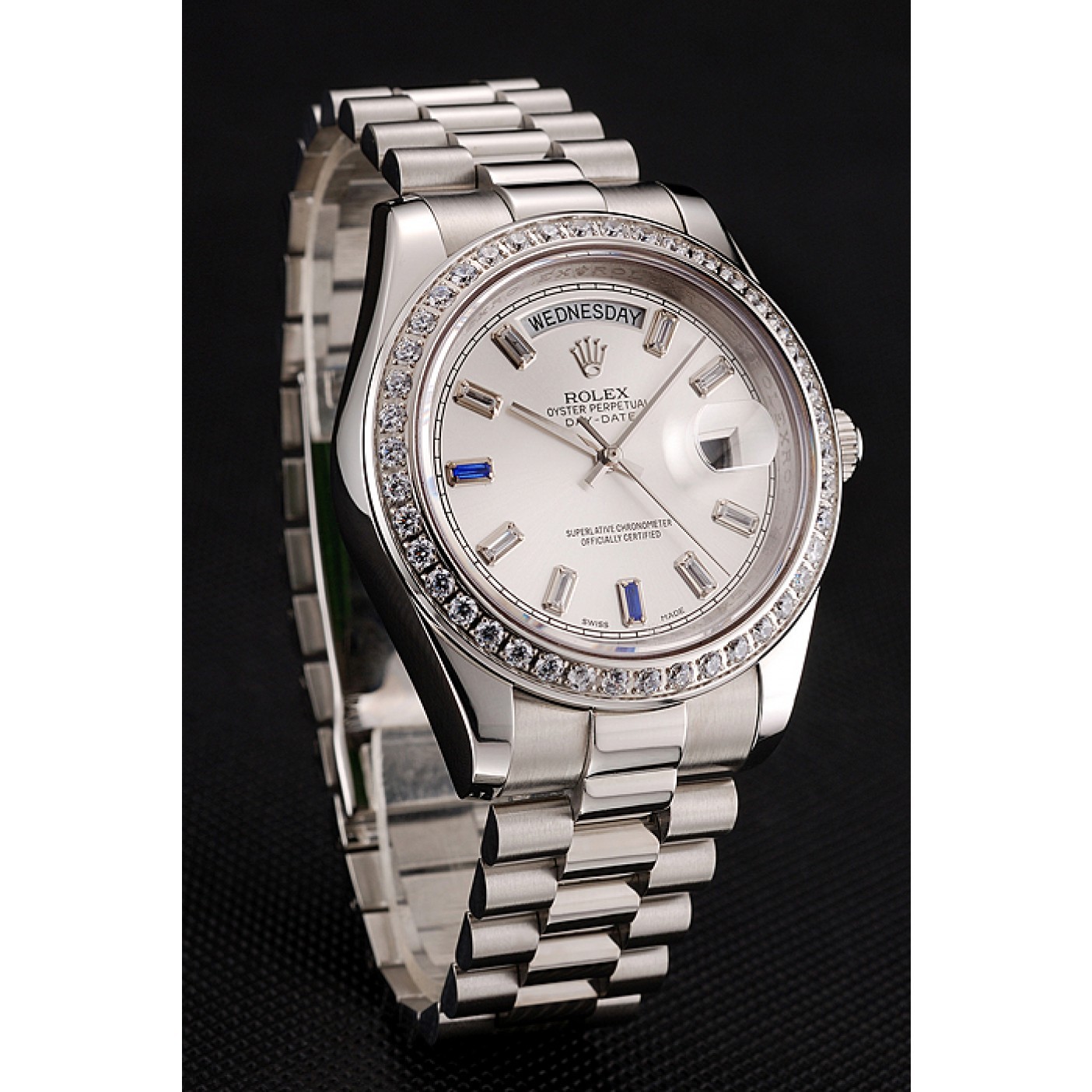 MiroTime Swiss Rolex Day-Date Diamonds Bezel Staineless Steel Bracelet 1454109