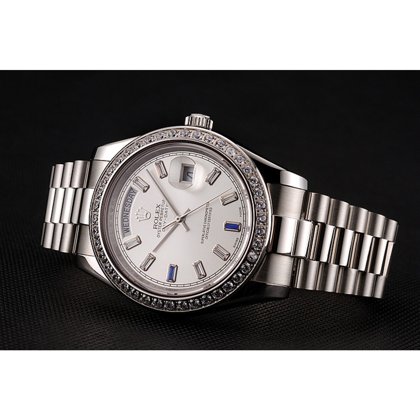 MiroTime Swiss Rolex Day-Date Diamonds Bezel Staineless Steel Bracelet 1454109