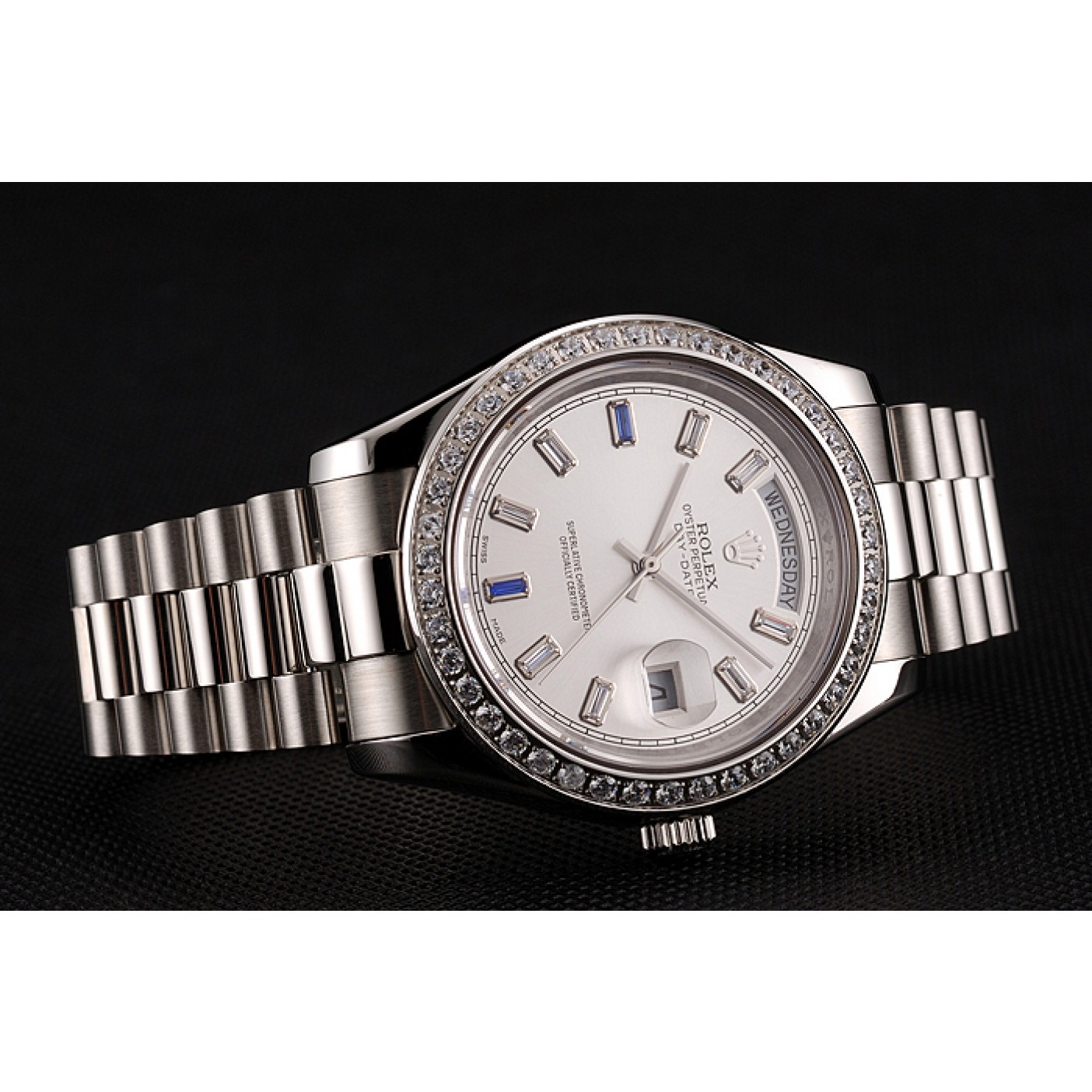 MiroTime Swiss Rolex Day-Date Diamonds Bezel Staineless Steel Bracelet 1454109