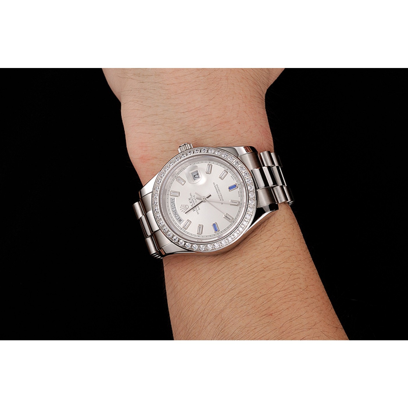 MiroTime Swiss Rolex Day-Date Diamonds Bezel Staineless Steel Bracelet 1454109