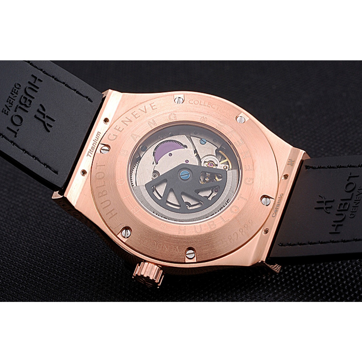 MiroTime Hublot Classic Fusion Diamond Skull Dial Gold Case Black Leather Strap 622816
