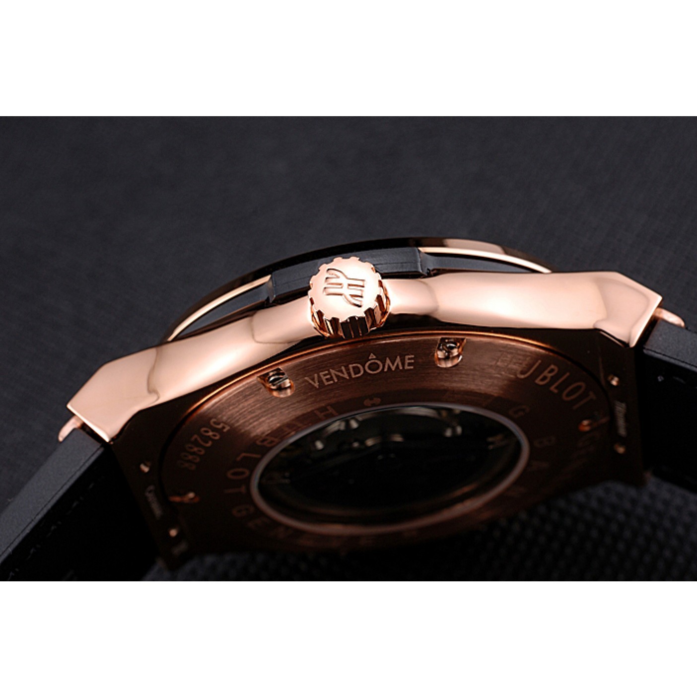 MiroTime Hublot Classic Fusion Diamond Skull Dial Gold Case Black Leather Strap 622816