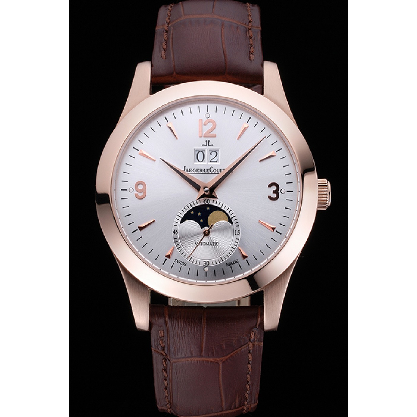 MiroTime Jaeger LeCoultre Master White Dial Brown Leather Band Rose Gold Bezel 622080