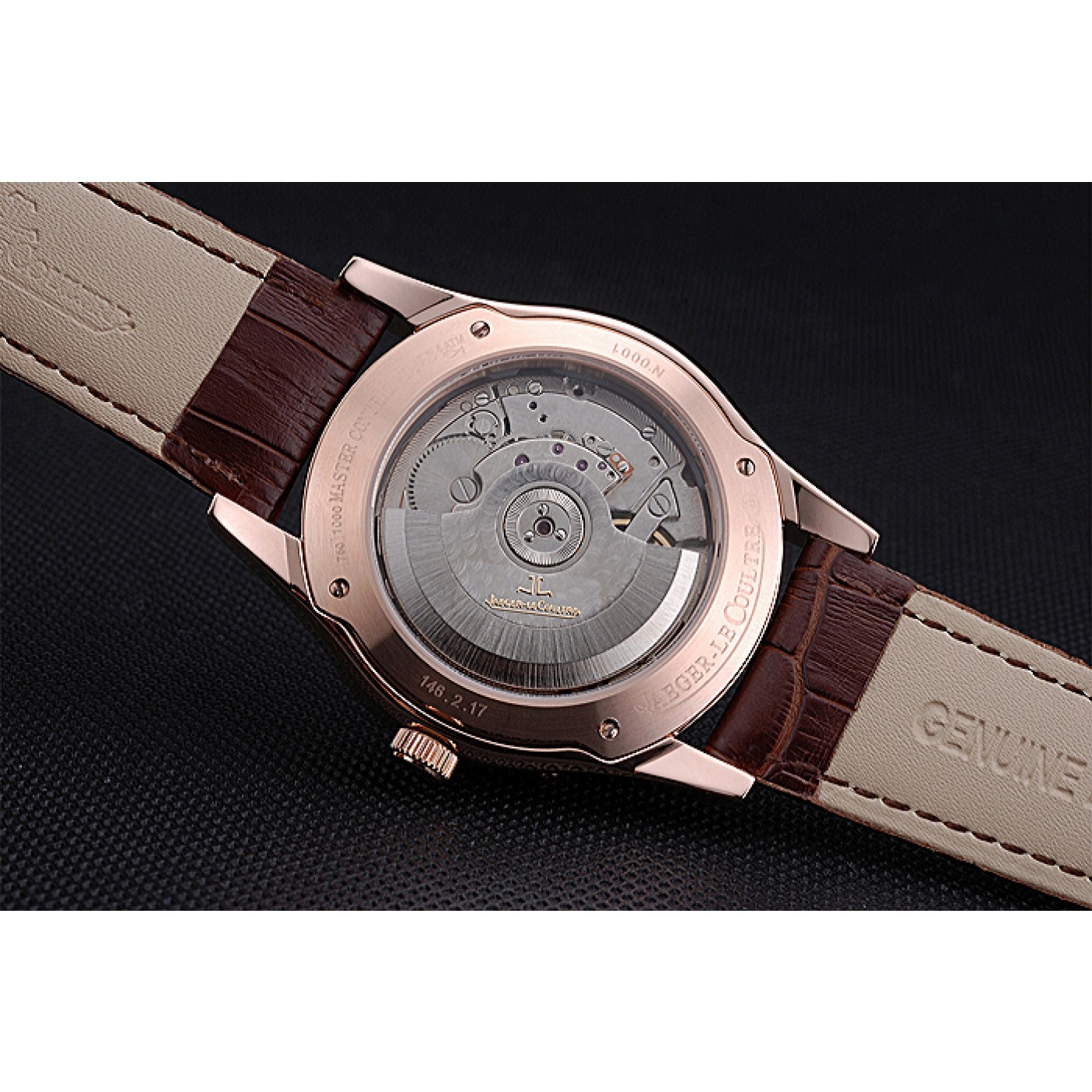MiroTime Jaeger LeCoultre Master White Dial Brown Leather Band Rose Gold Bezel 622080
