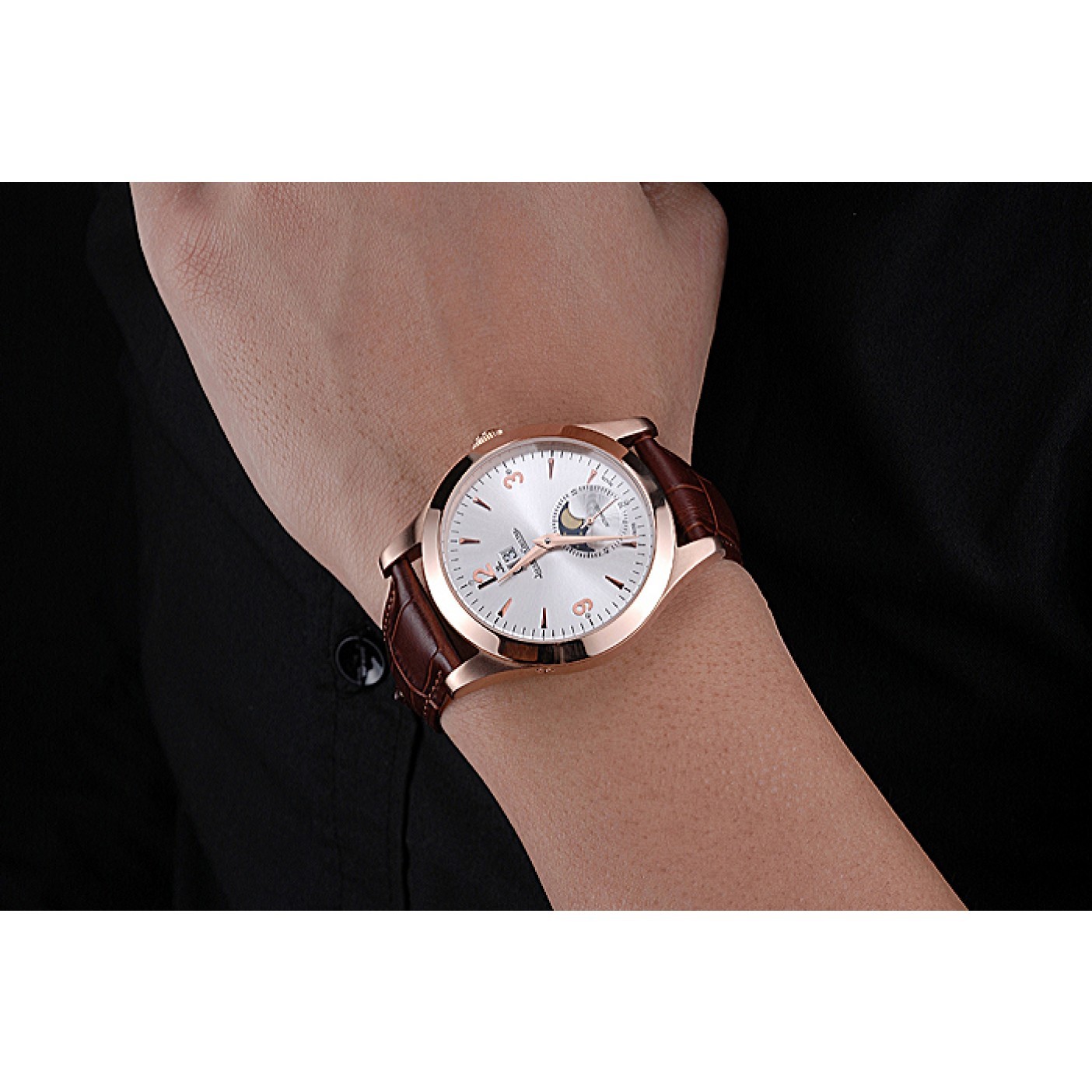 MiroTime Jaeger LeCoultre Master White Dial Brown Leather Band Rose Gold Bezel 622080