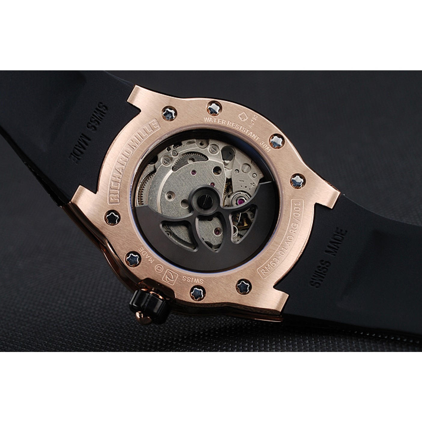 MiroTime Richard Mille RM 033 Extra Flat Automatic Gold Case Black Rubber Bracelet 1454196
