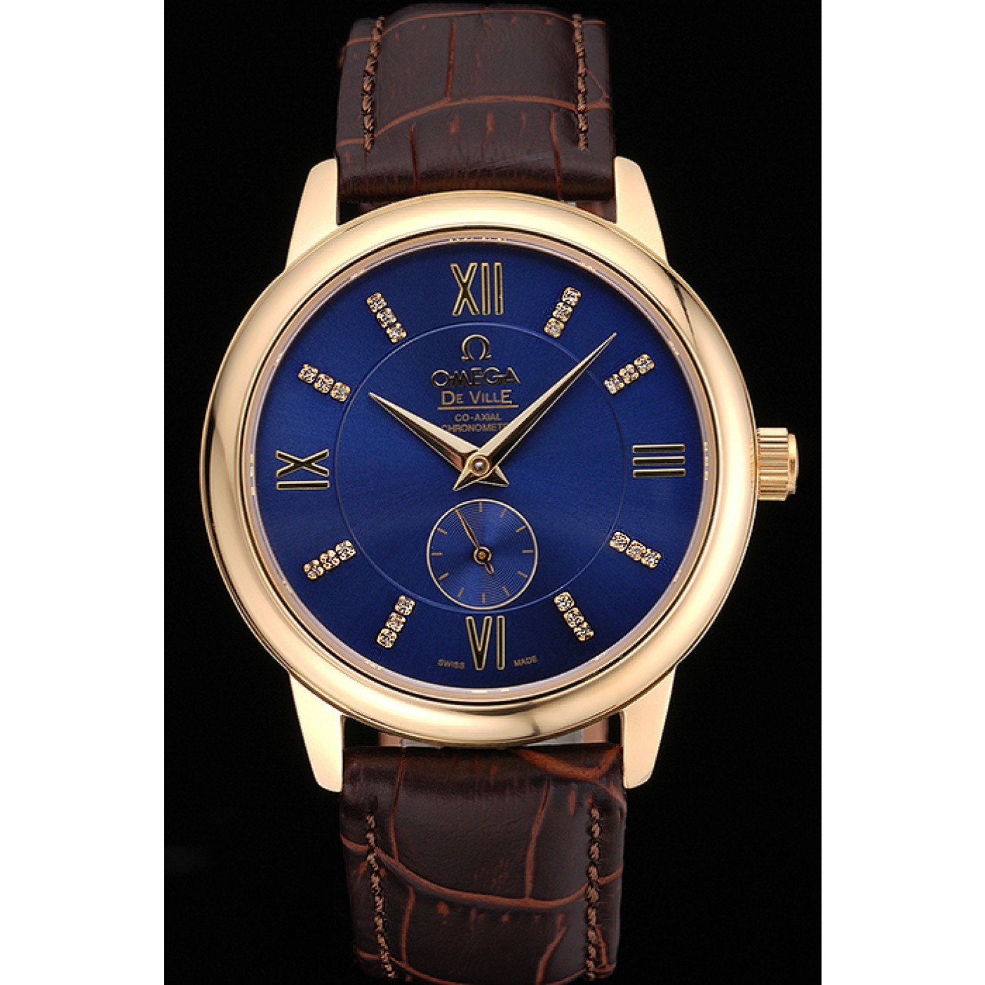 MiroTime Omega DeVille Prestige Small Seconds Blue Dial Gold Case Brown Leather Bracelet 622601
