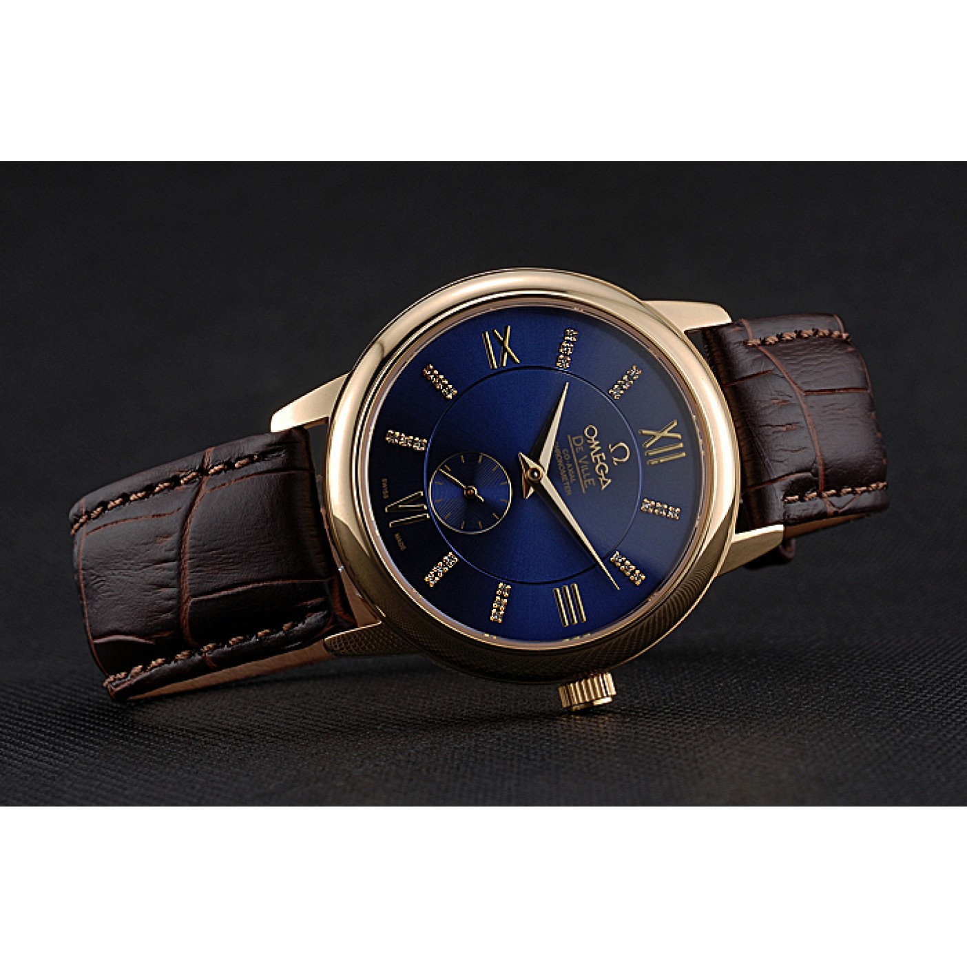 MiroTime Omega DeVille Prestige Small Seconds Blue Dial Gold Case Brown Leather Bracelet 622601