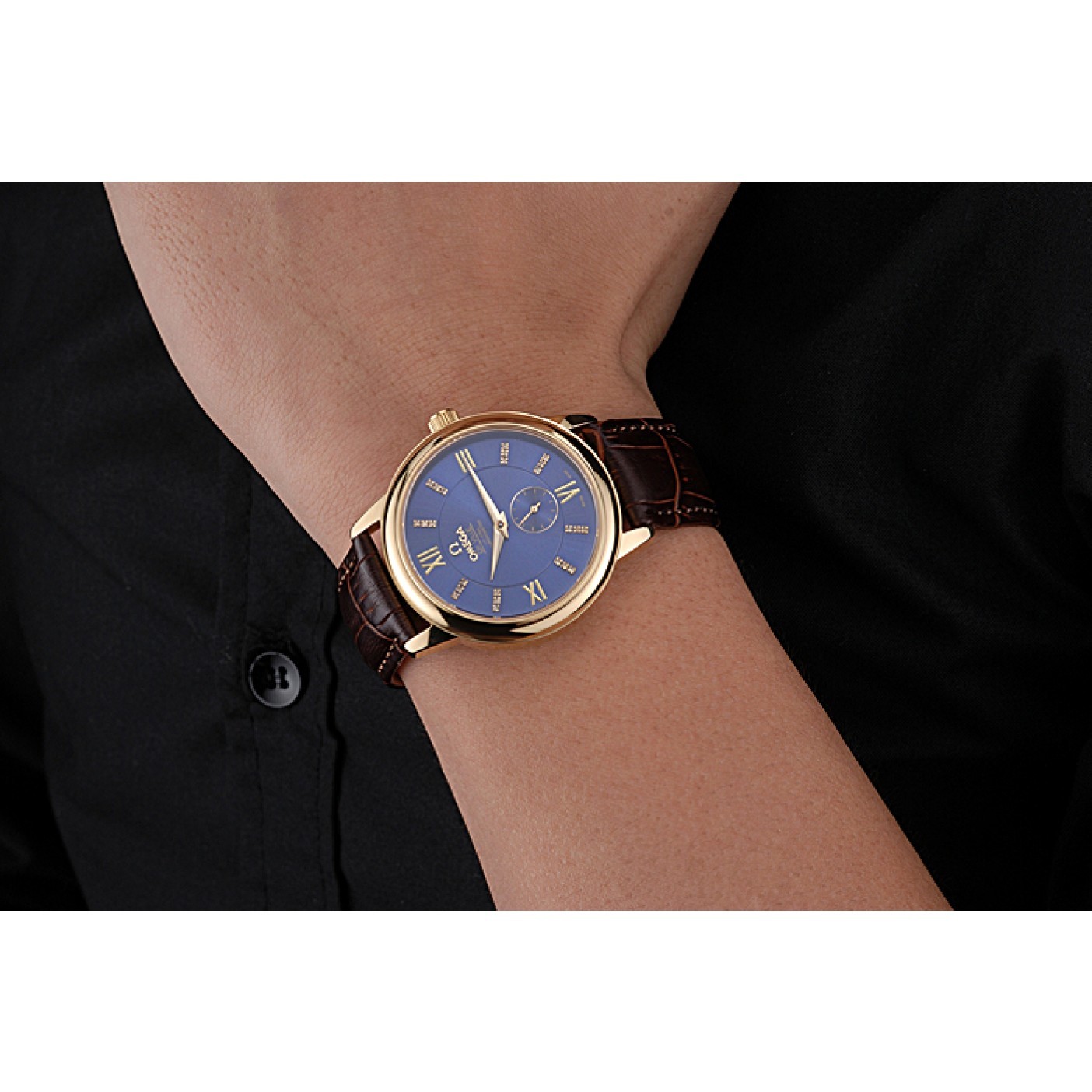 MiroTime Omega DeVille Prestige Small Seconds Blue Dial Gold Case Brown Leather Bracelet 622601