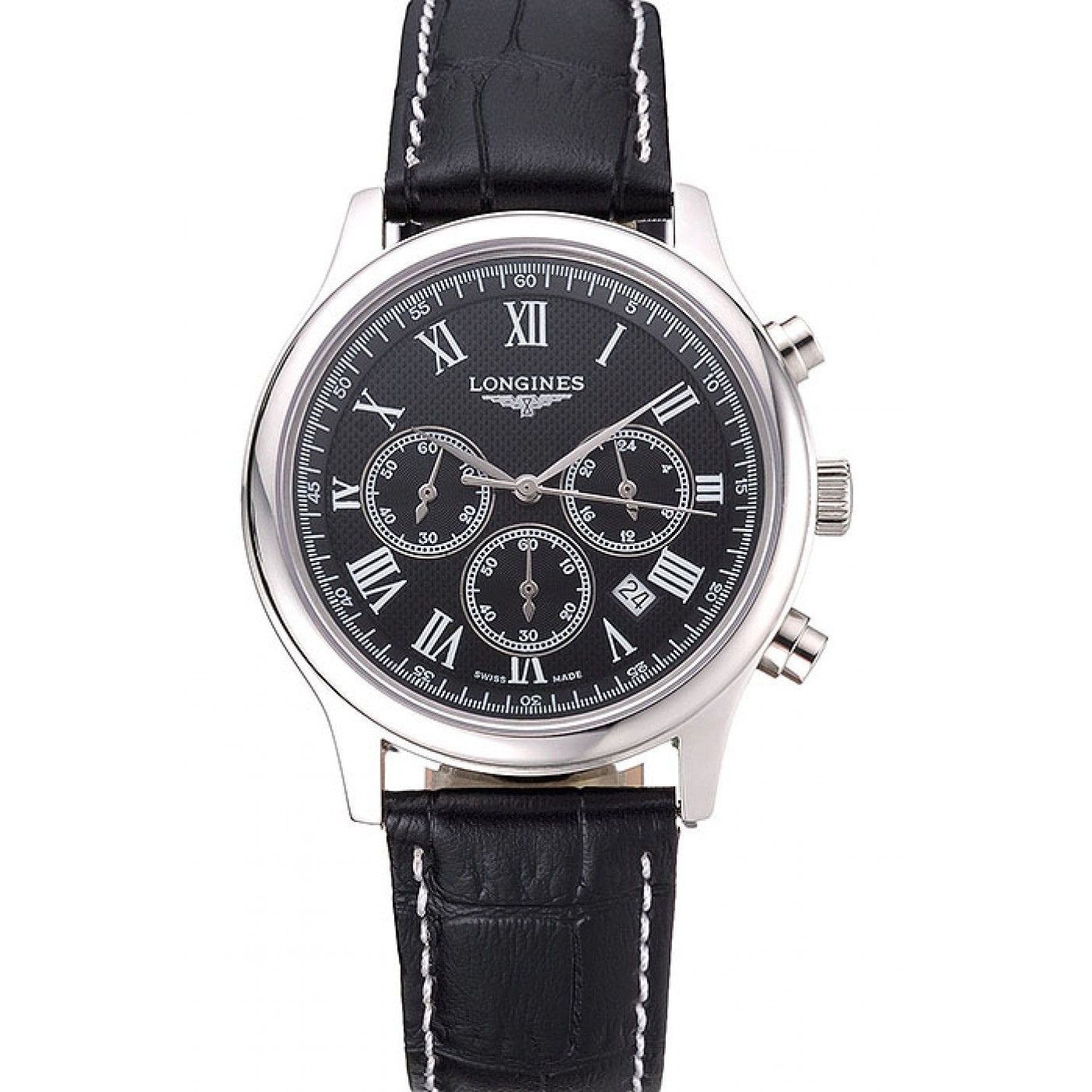 MiroTime Longines Master Collection Black Leather Strap Black Dial 80224