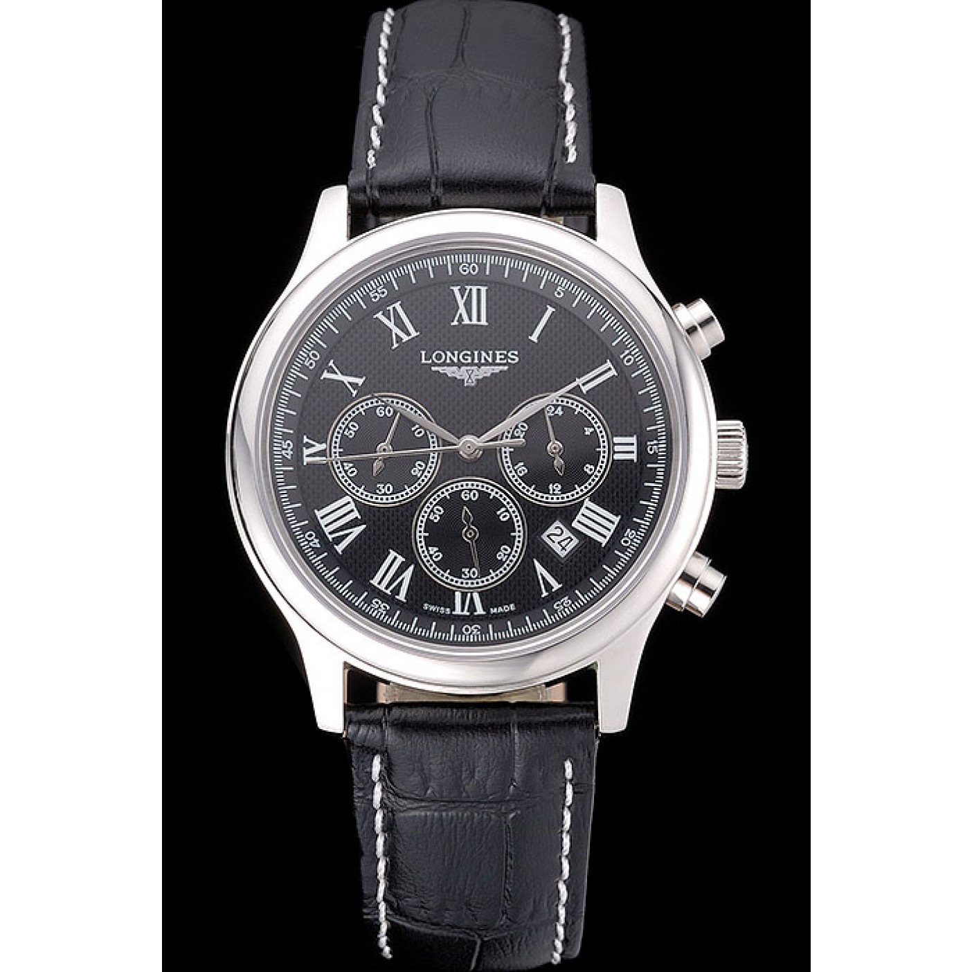 MiroTime Longines Master Collection Black Leather Strap Black Dial 80224