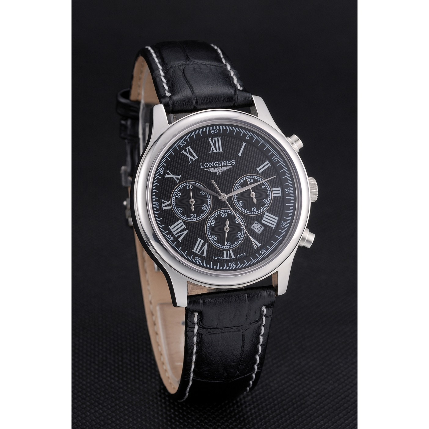 MiroTime Longines Master Collection Black Leather Strap Black Dial 80224