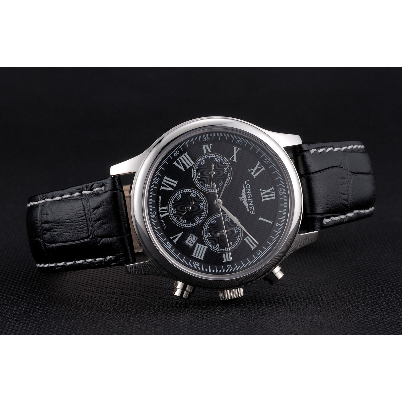 MiroTime Longines Master Collection Black Leather Strap Black Dial 80224