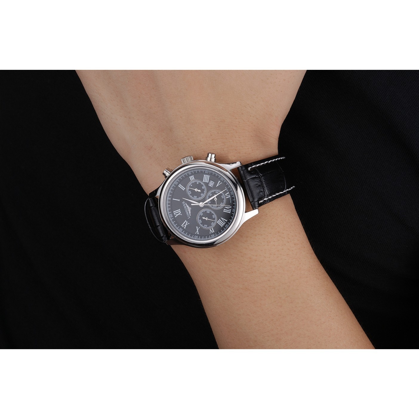 MiroTime Longines Master Collection Black Leather Strap Black Dial 80224