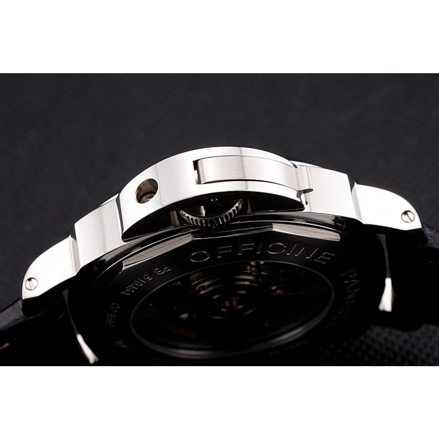 MiroTime Panerai Luminor Automatic Power Reserve Black Embossed Dial Stainless Steel Case Black Leather Strap