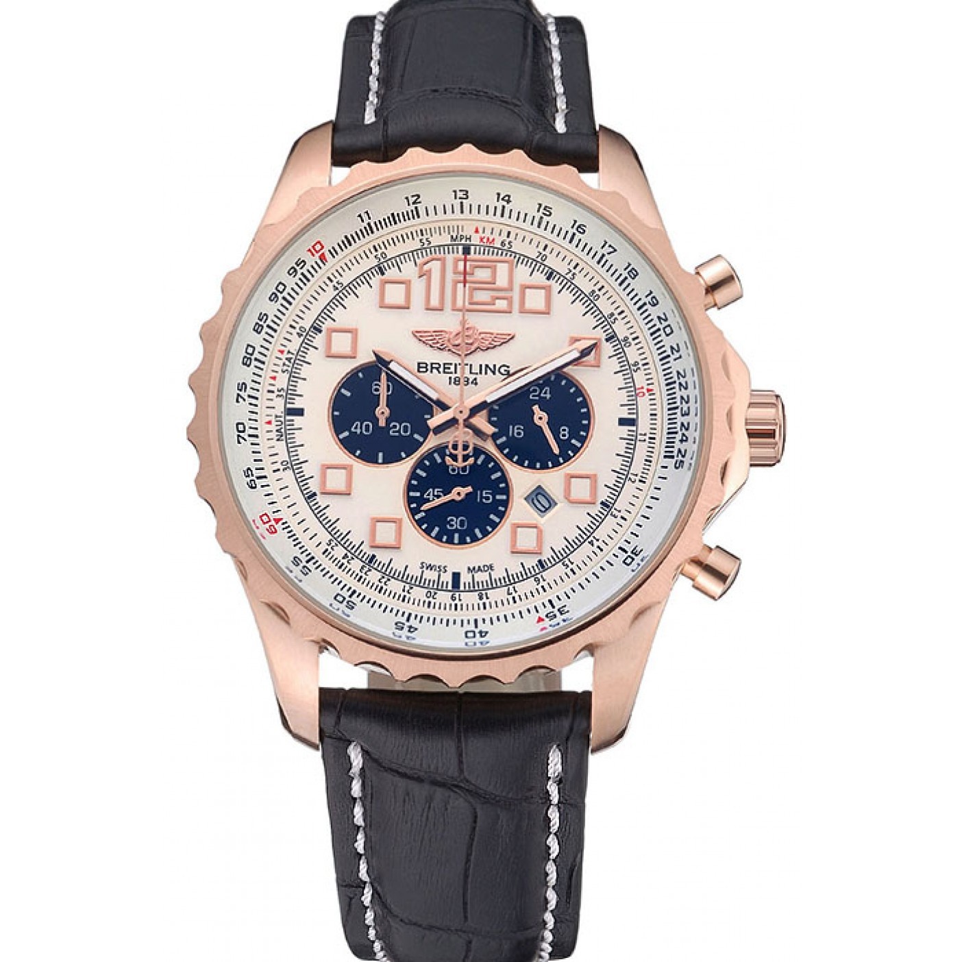 MiroTime Breitling Navitimer Rosegold Bezek Leather Strap White Dial