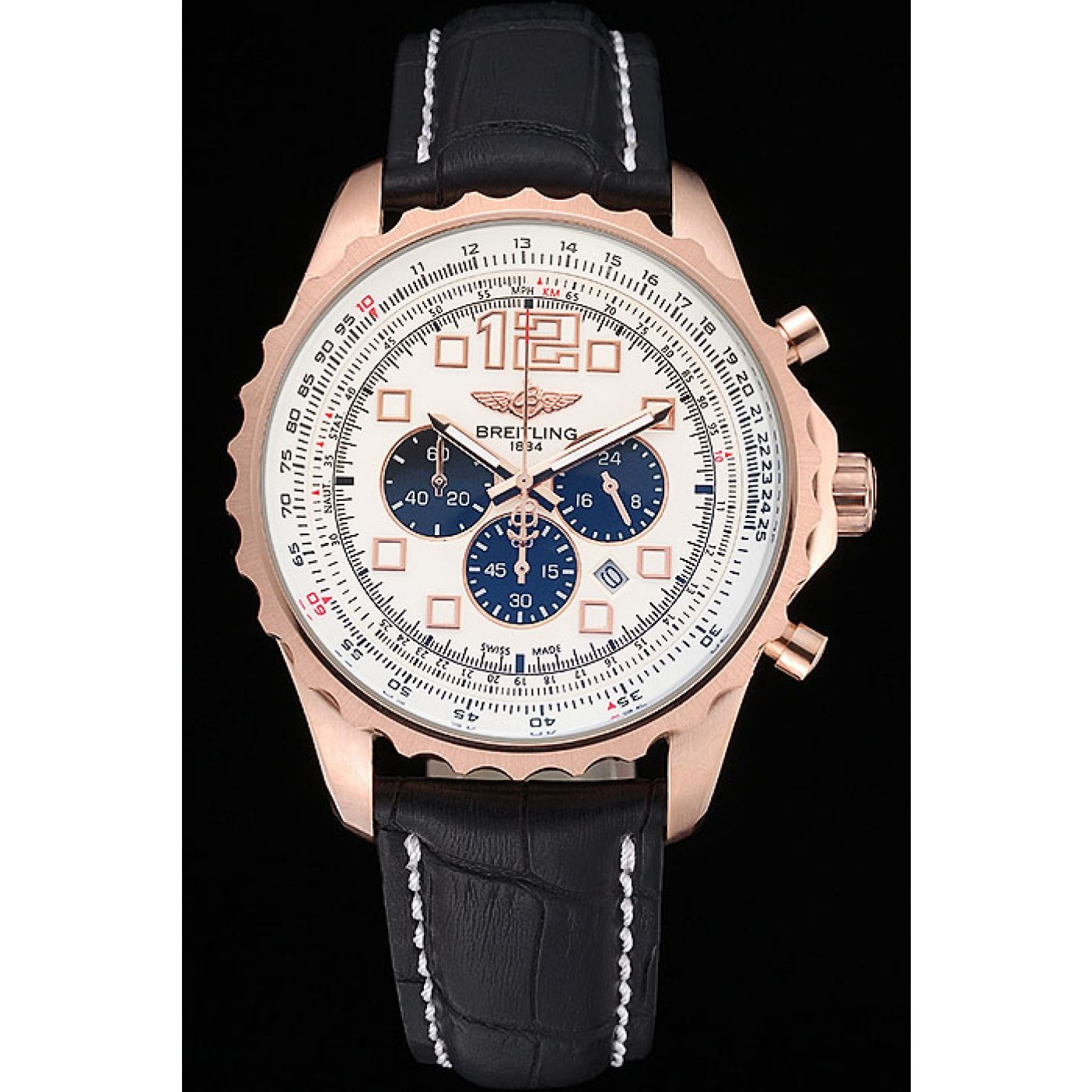 MiroTime Breitling Navitimer Rosegold Bezek Leather Strap White Dial