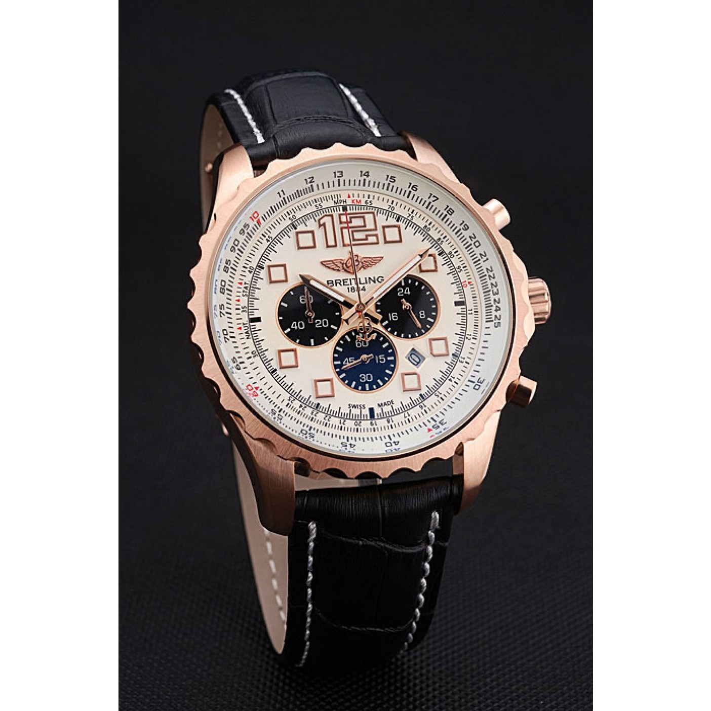 MiroTime Breitling Navitimer Rosegold Bezek Leather Strap White Dial
