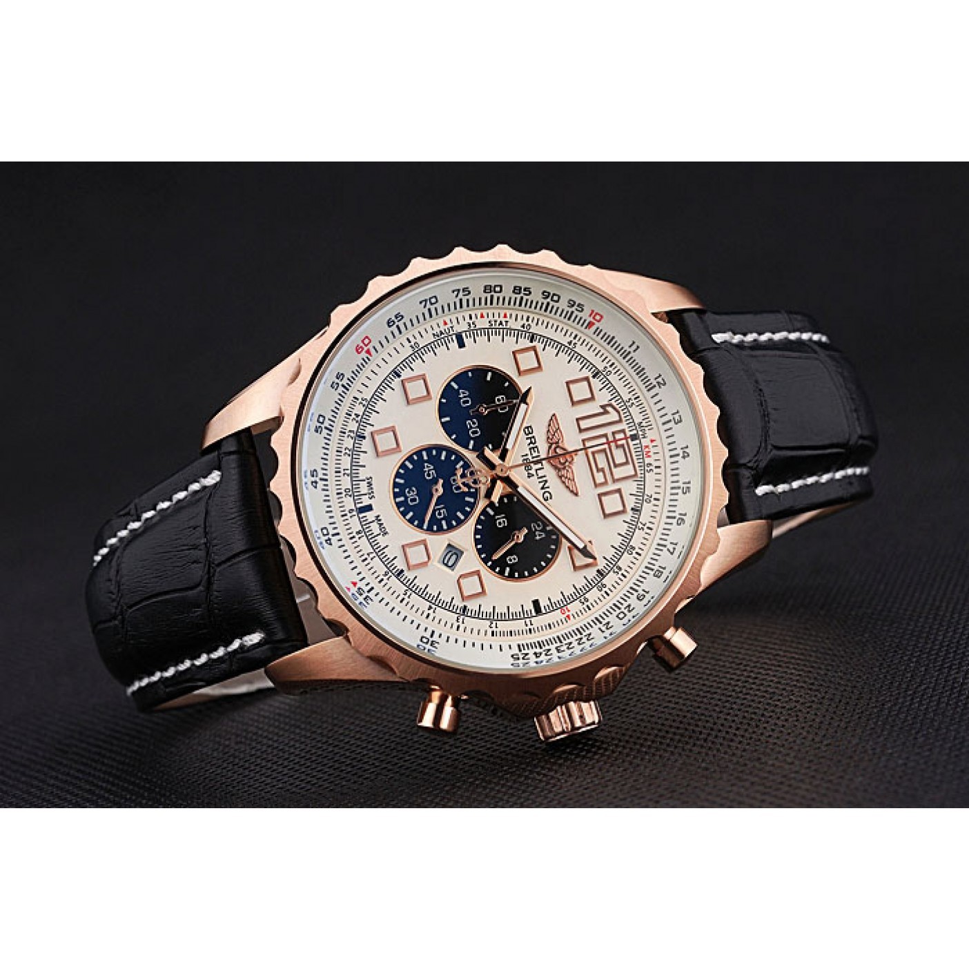 MiroTime Breitling Navitimer Rosegold Bezek Leather Strap White Dial