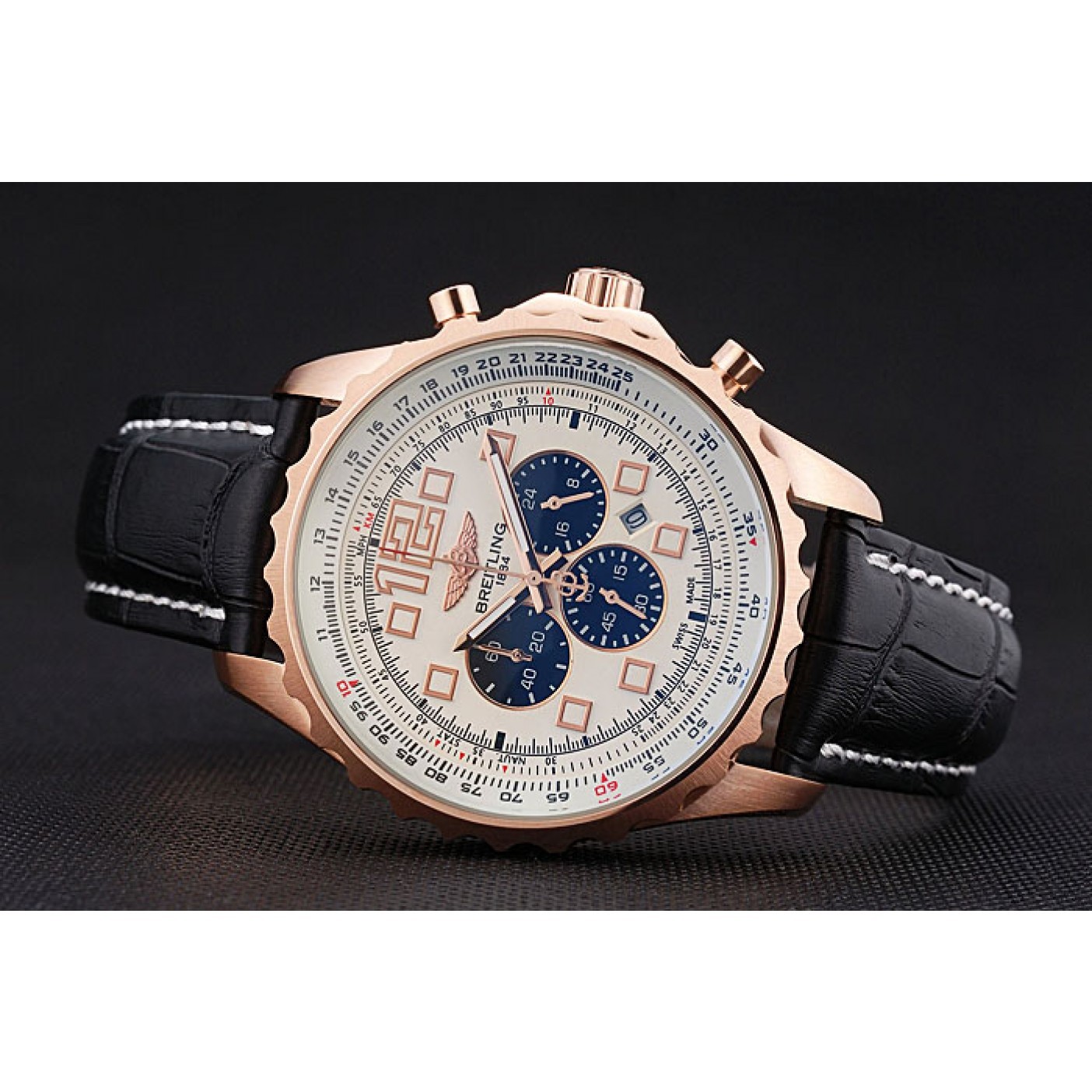 MiroTime Breitling Navitimer Rosegold Bezek Leather Strap White Dial