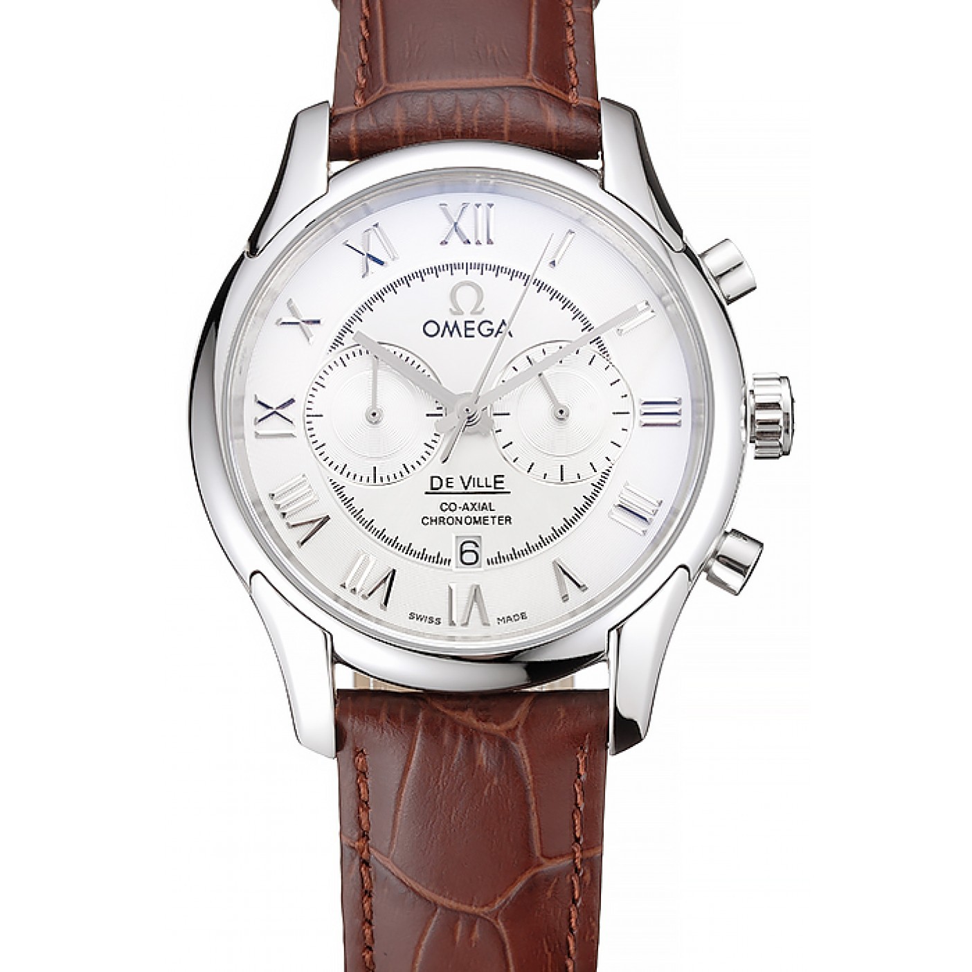 MiroTime Omega DeVille Silver Bezel with White Dial and Brown Leather Strap 621566