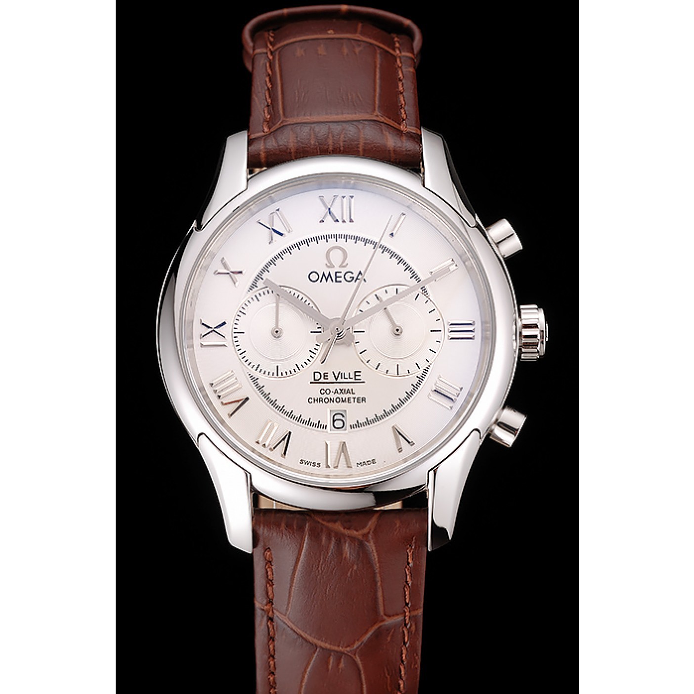 MiroTime Omega DeVille Silver Bezel with White Dial and Brown Leather Strap 621566